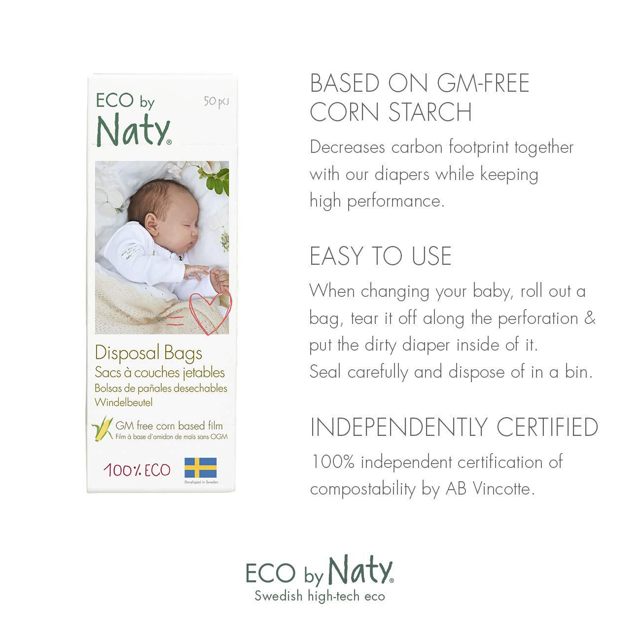 Eco-Friendly Naty Diaper Disposal Bags - 50 Count Biodegradable Baby Waste Bags for Diaper Changing, Travel & On-The-Go Parenting