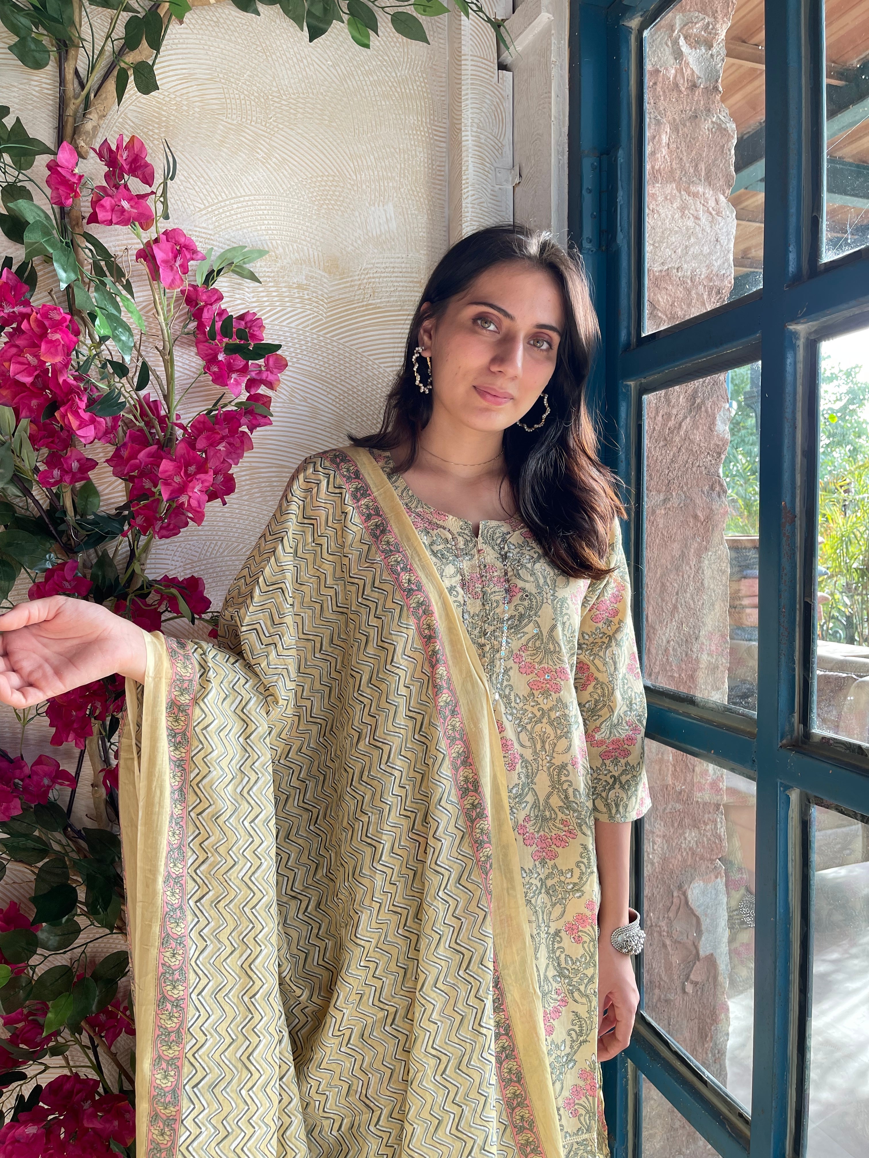 Handmade Yellow Block Print Kurta Suit Set for Women | Traditional Indian Ethnic Wear | Perfect for Festivals, Weddings & Casual Outings