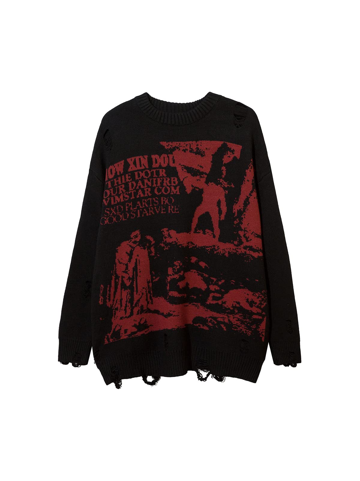 Aelfric Eden Men's Vintage Y2K Streetwear Sweater - Oversized Unisex Knit Top with Ripped Hole Design | Retro Long Sleeve Pullover for Casual Wear & Street Fashion