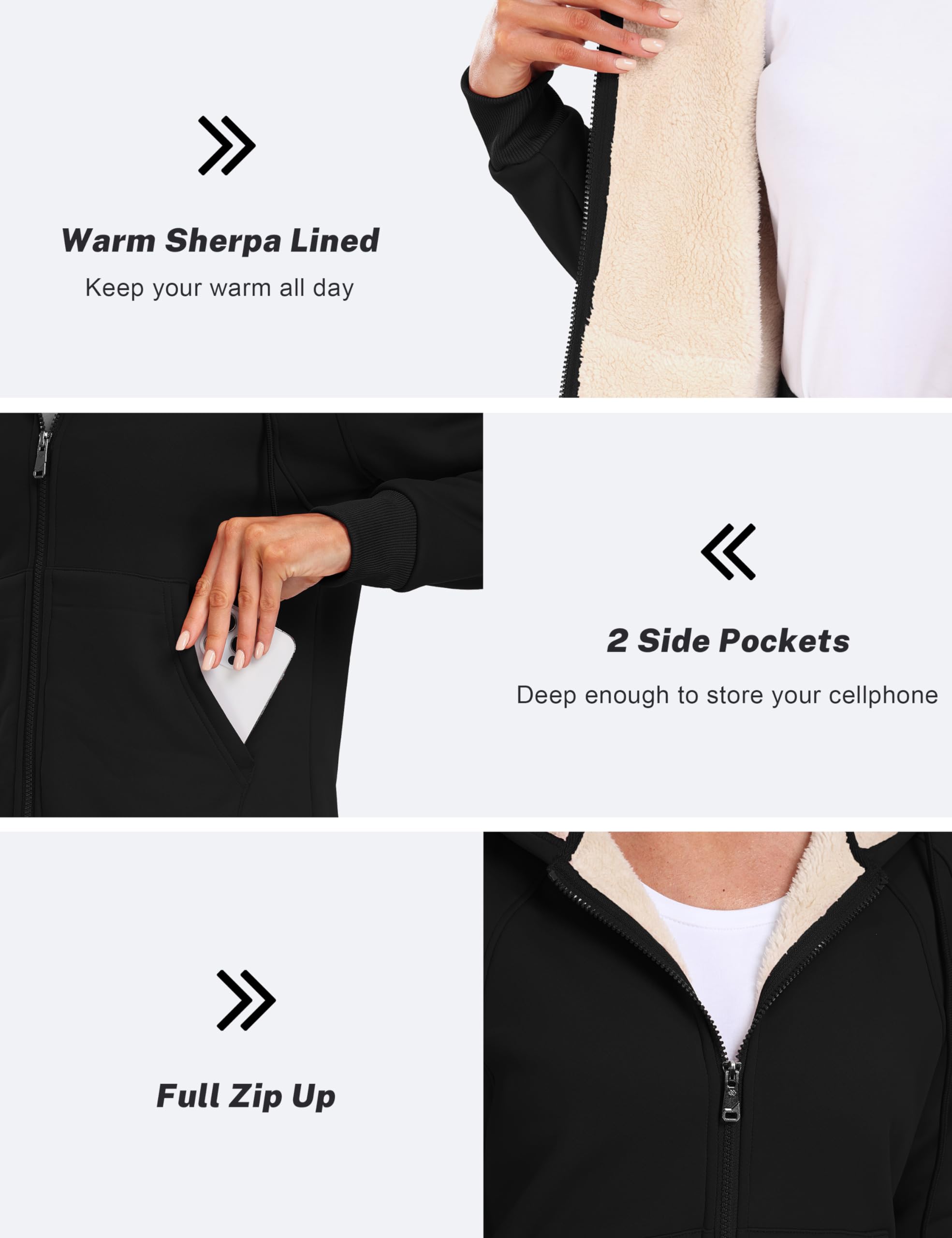 MoFiz Women's Fleece Zip Up Hoodie - Warm Sherpa Lined Winter Jacket with Pockets | Cozy Pullover Sweatshirt for Casual Outfits, Outdoor Activities & Lounge Wear