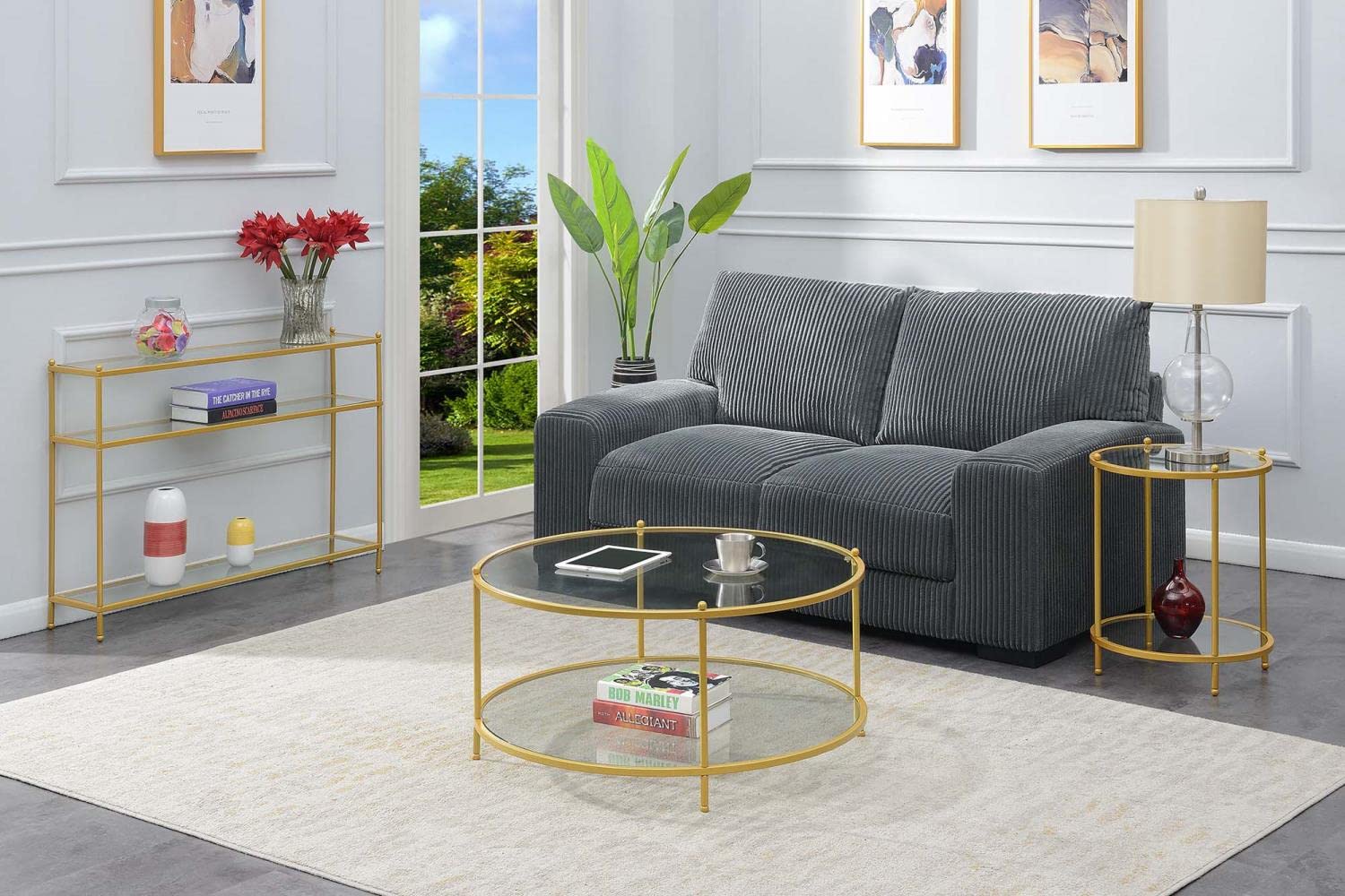 Royal Crest Console Table with Clear Glass Top & Gold Frame - Elegant Entryway Furniture for Hallway, Living Room & Foyer Decor