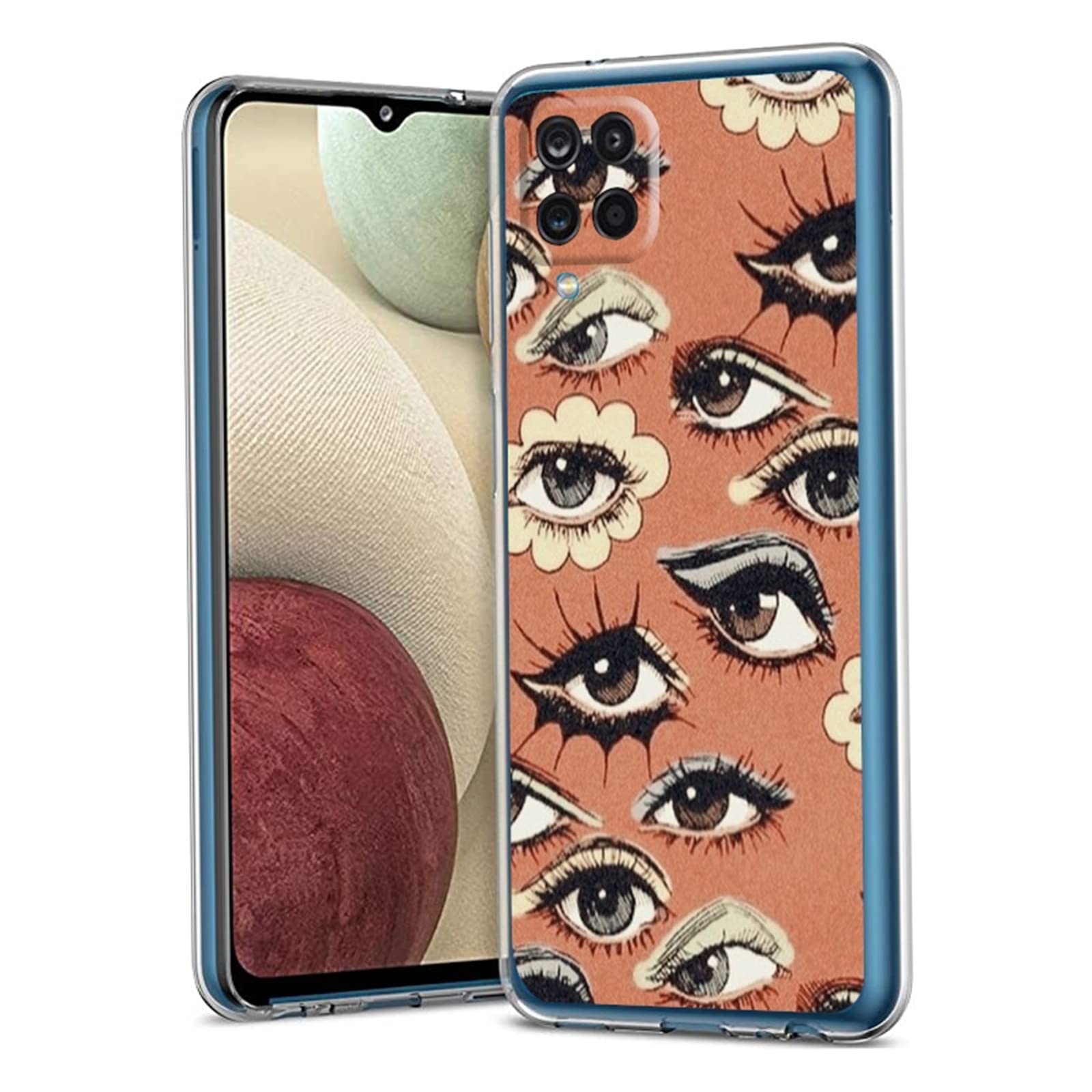 Trippy Psychedelic Floral Eyes Aesthetic Case for Samsung Galaxy A12 4G/5G - Shockproof Soft TPU Trendy Graphic Phone Cover for Women & Girls - Perfect for Daily Use, Parties, and Festival Outfits