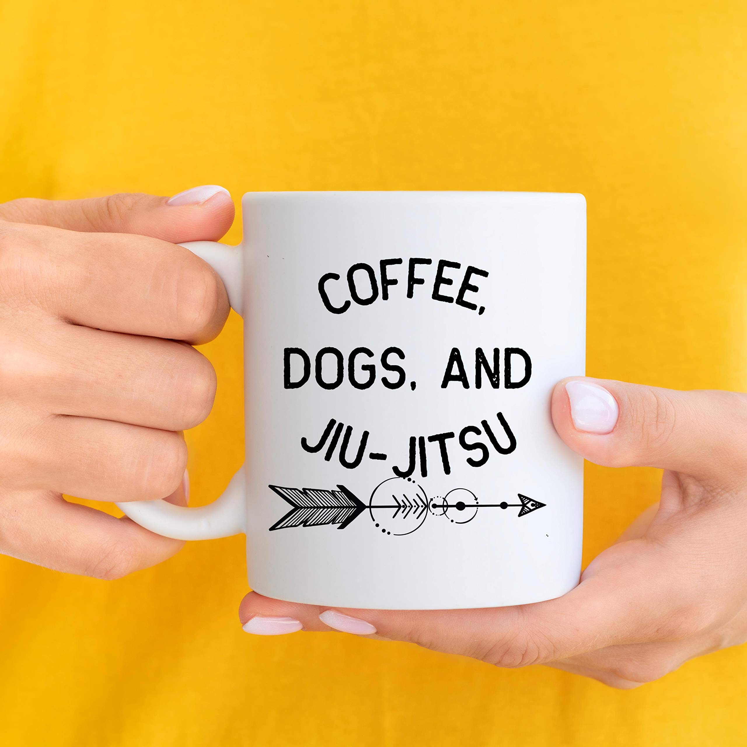 Funny Coffee Mug with Dogs & Jiu Jitsu Design - 11oz White Ceramic Cup for Coffee Lovers, Martial Arts Fans & Birthday Gifts | Perfect for Home, Office & Gym Use