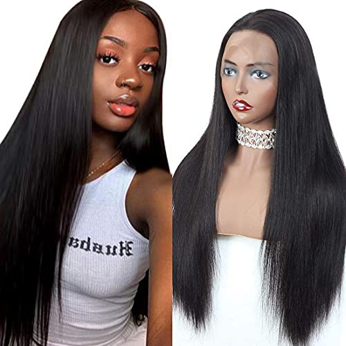 360 Frontal Lace Wig Human Hair - Glueless 150% Density Straight Brazilian Virgin Remy Hair Lace Front Wig 24 Inch for Women (Natural Color, Pre Plucked) - Perfect for Daily Wear, Parties & Special Occasions