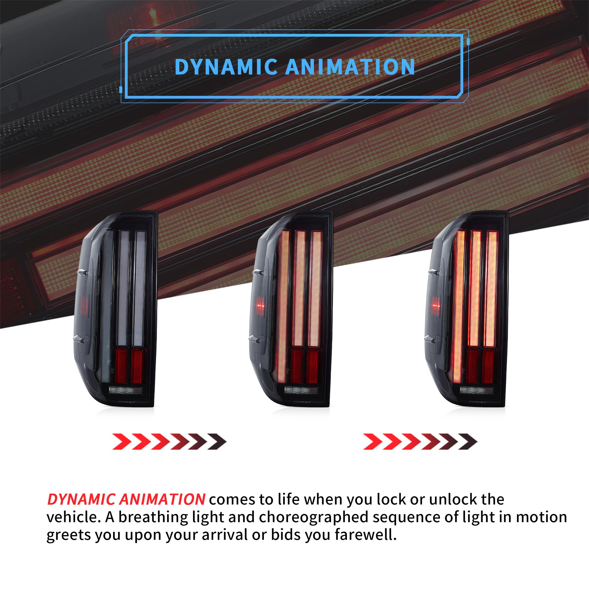 VLAND Smoked LED Tail Lights for 2014-2021 Toyota Tundra (2nd Gen) - Dynamic Animation Sequential Turn Signals, Red Lens, Driver & Passenger Side - Upgrade Your Truck's Rear Style for Night Driving & Custom Look