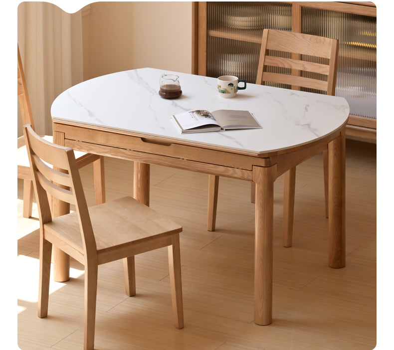 Solid Oak & Ash Wood Extendable Dining Table with Rock Plate - Perfect for Family Gatherings & Dinner Parties