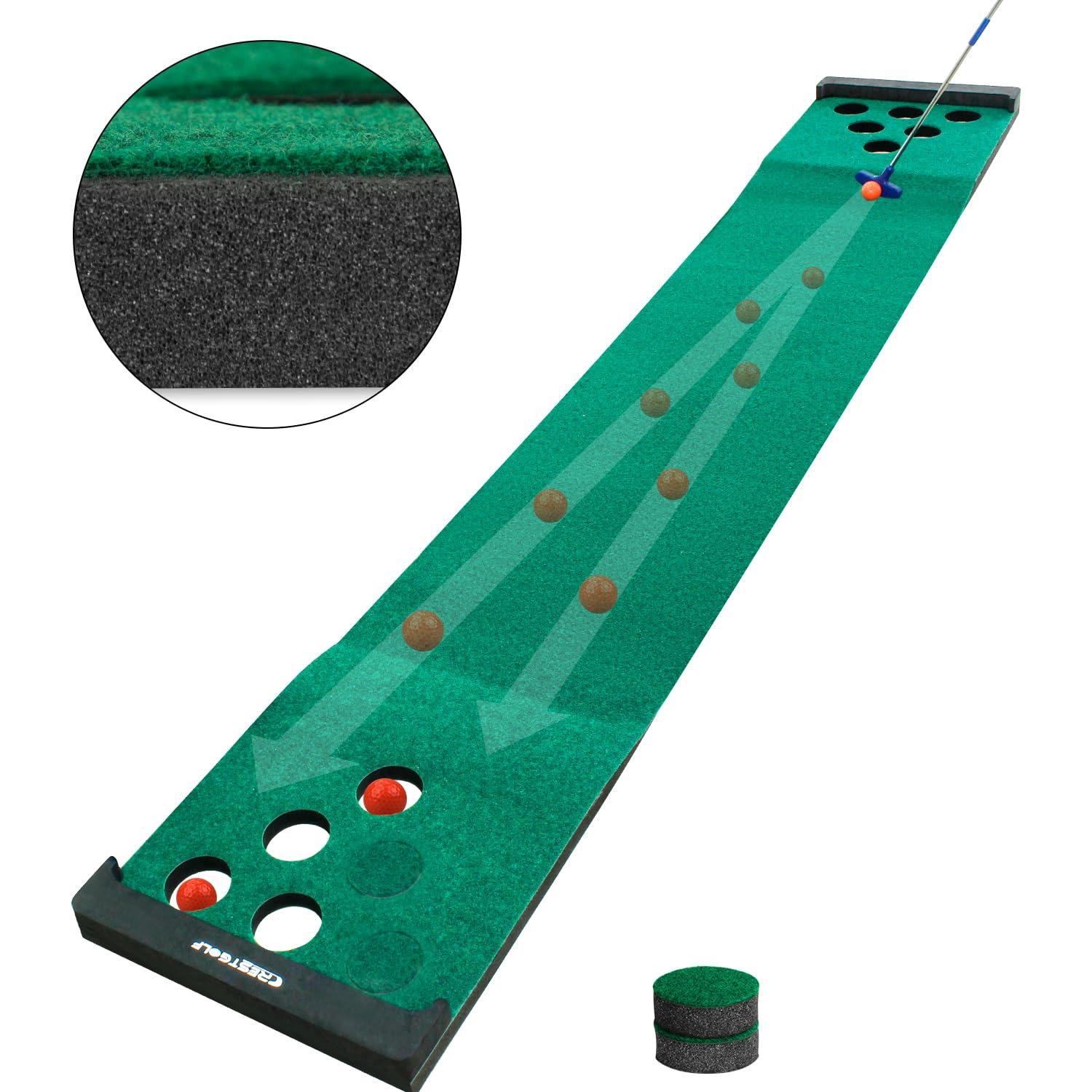 Pong Mat Golf Game Set - Green Indoor/Outdoor Putting Mat with 2 Adjustable Putters, 6 Golf Balls & 12 Hole Covers | Perfect for Short Game Practice, Office Parties, Backyard Fun & Family Entertainment