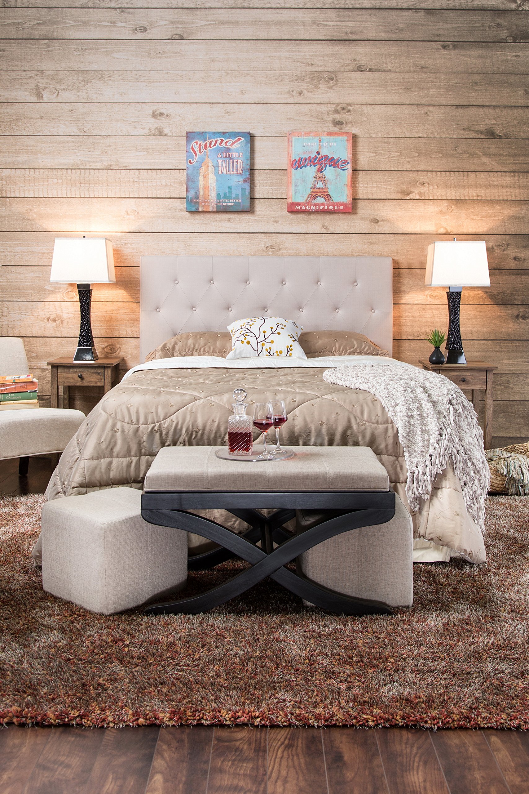 Furniture of America Gardenia Button Tufted Fabric Headboard - Full/Queen Size, Ivory Upholstered Bed Frame Headboard for Master Bedroom & Guest Room Decor