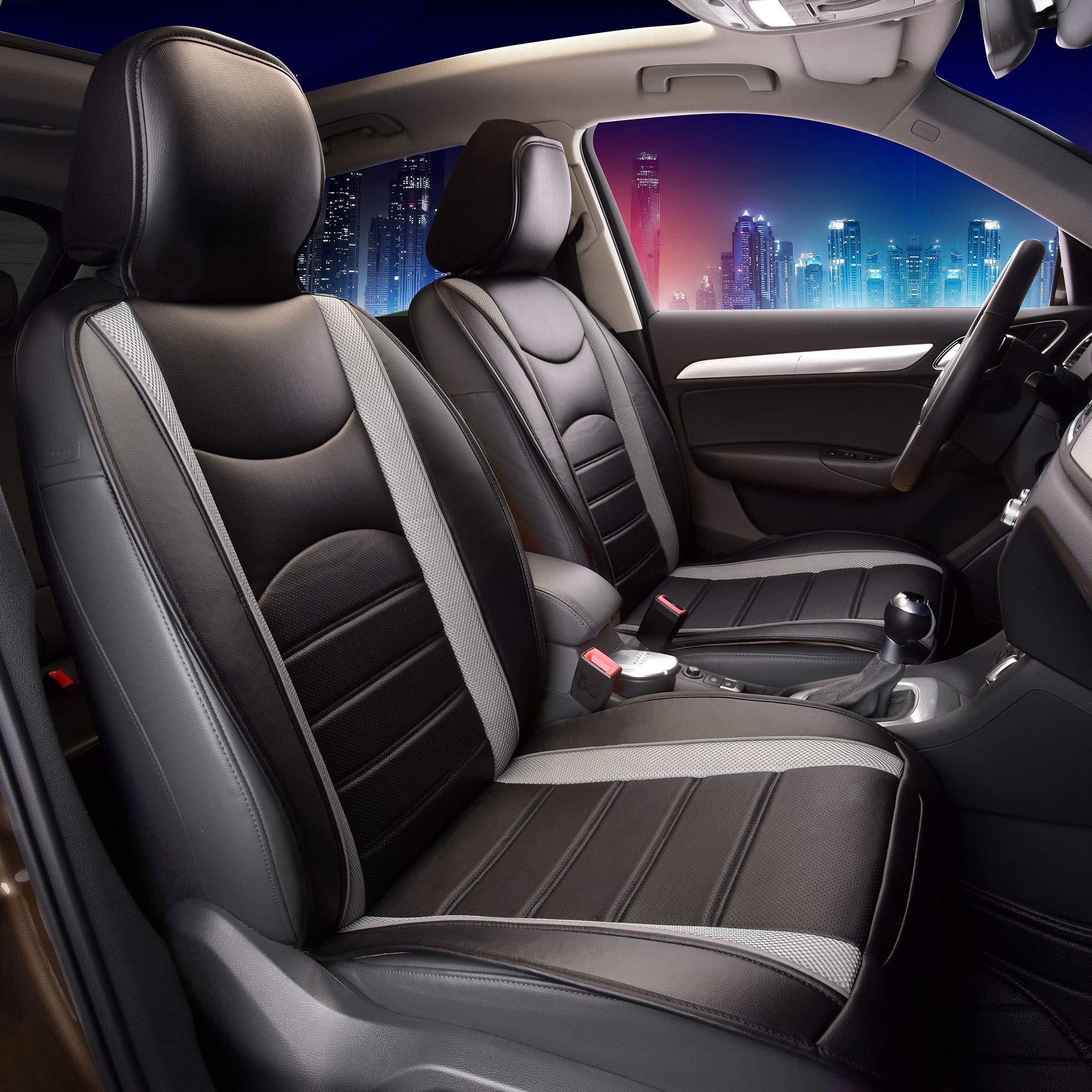 TLH NeoBlend Leatherette Seat Cushions - Universal Fit for Cars, Trucks & SUVs - Gray Black Color - Premium Comfort for Commuting, Road Trips & Long Drives