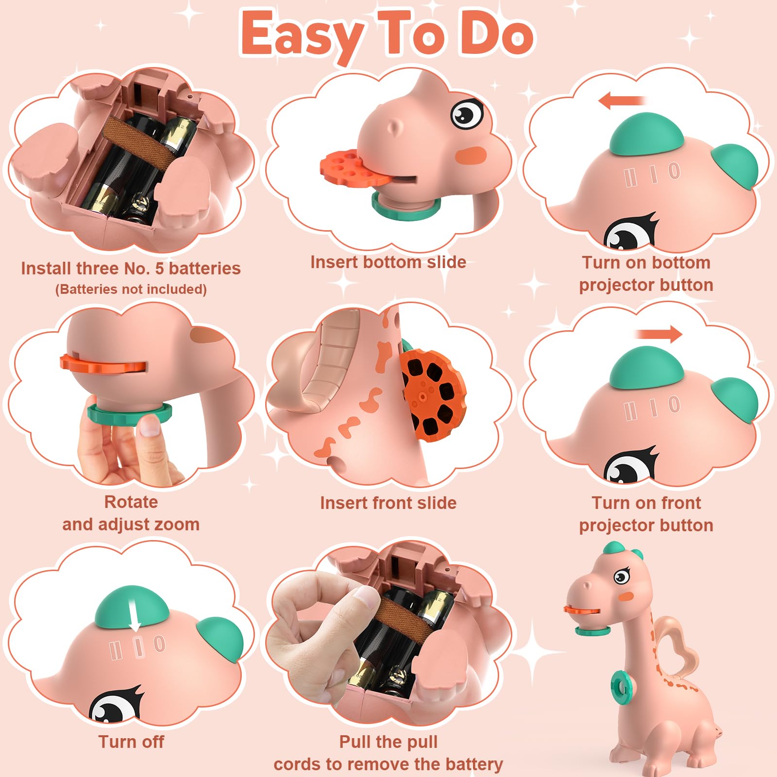 KETIEE Dinosaur Drawing Projector Toy for Kids Ages 5-7 - Smart Art Sketcher with 96 Stencils & 2 Projector Heads - Pink Tracing Toy for Girls - Perfect for Creative Play, Birthday Gifts & Educational Activities