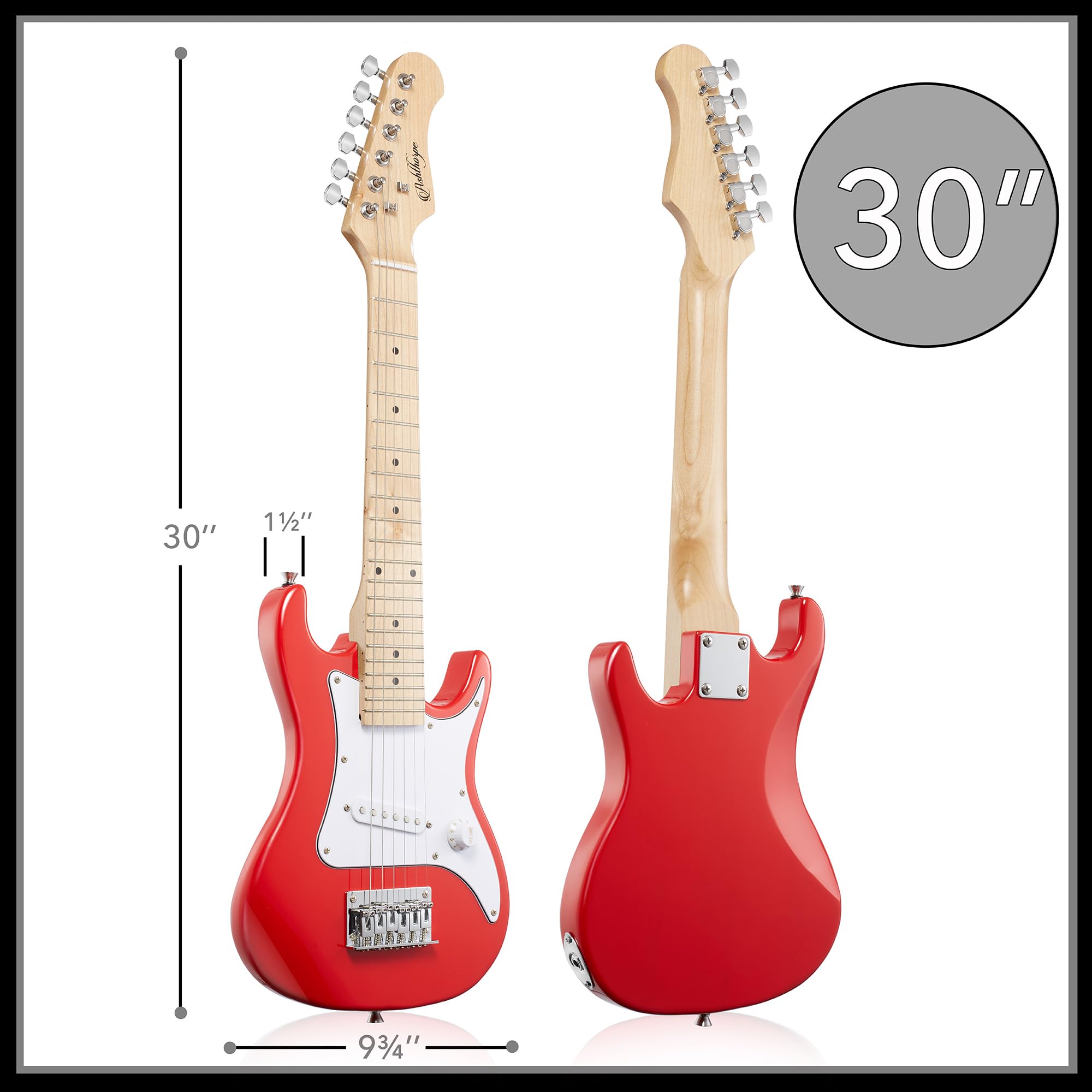 Ashthorpe 30-inch Beginner Electric Guitar Kit with 10W Amplifier, Gig Bag, Strings, Strap & Picks - Complete Starter Package for Kids & Adults (Red) | Perfect for Home Practice, Music Lessons & Rock Band Performances