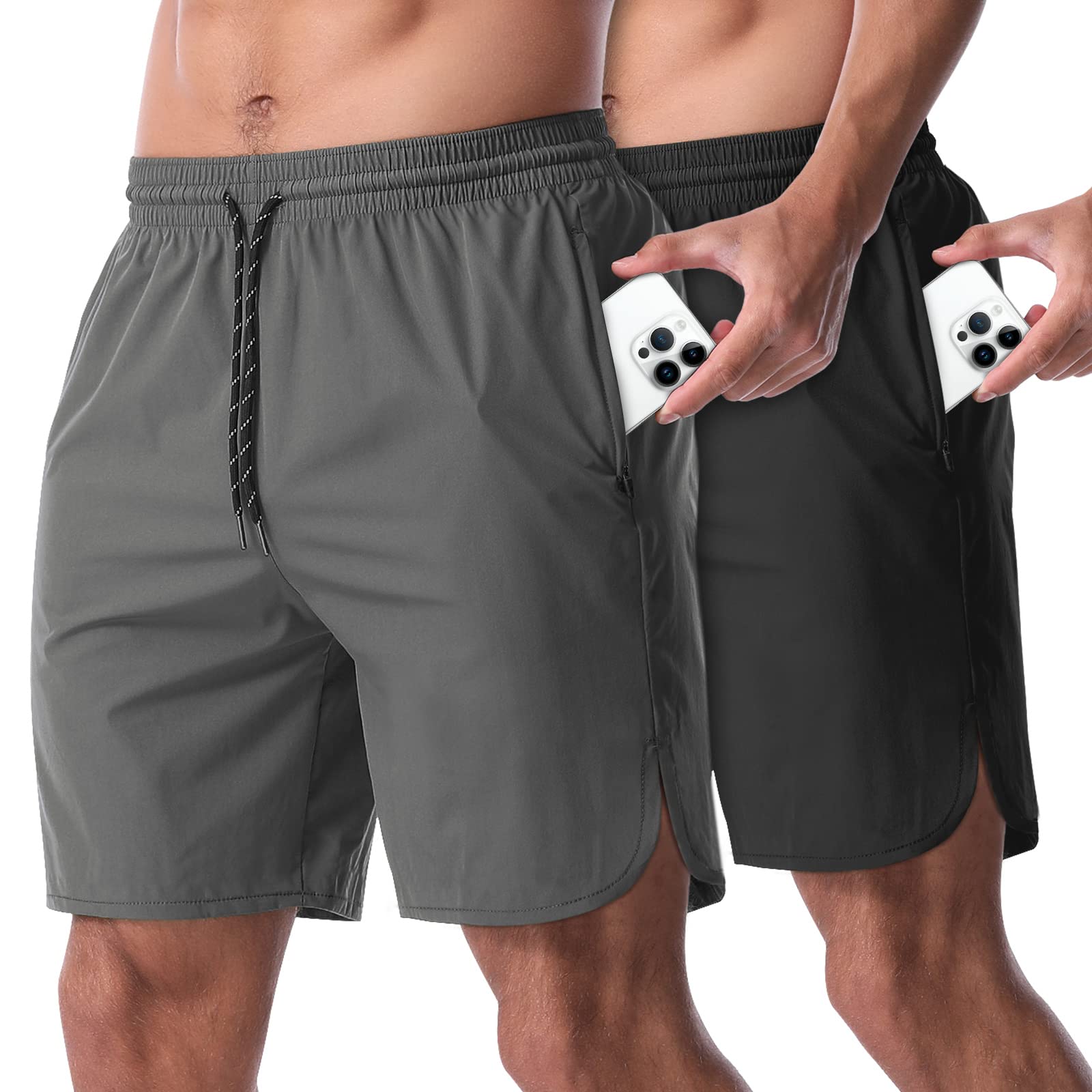 CANGHPGIN 2 Pack Men's 7'' Running Shorts - Quick Dry Athletic Gym Shorts with Pockets for Workout, Jogging & Training | Lightweight Comfort for Sports & Outdoor Activities
