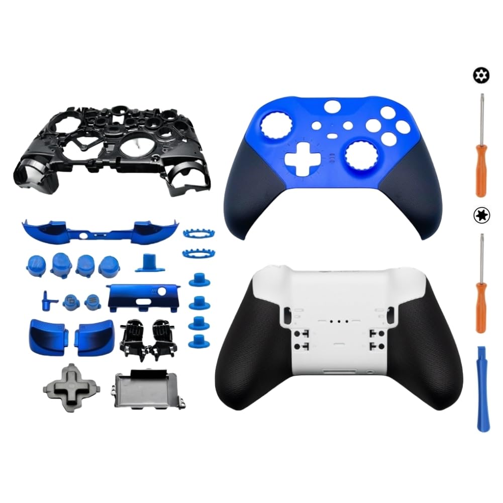 Xbox Elite Series 2 Core Controller Replacement Shell Kit - Full Housing Case Cover Set with Faceplates, Middle Frame, ABXY Buttons, LT RT LB RB Bumpers & Tools (Blue) | DIY Repair & Customization for Enhanced Gaming Experience