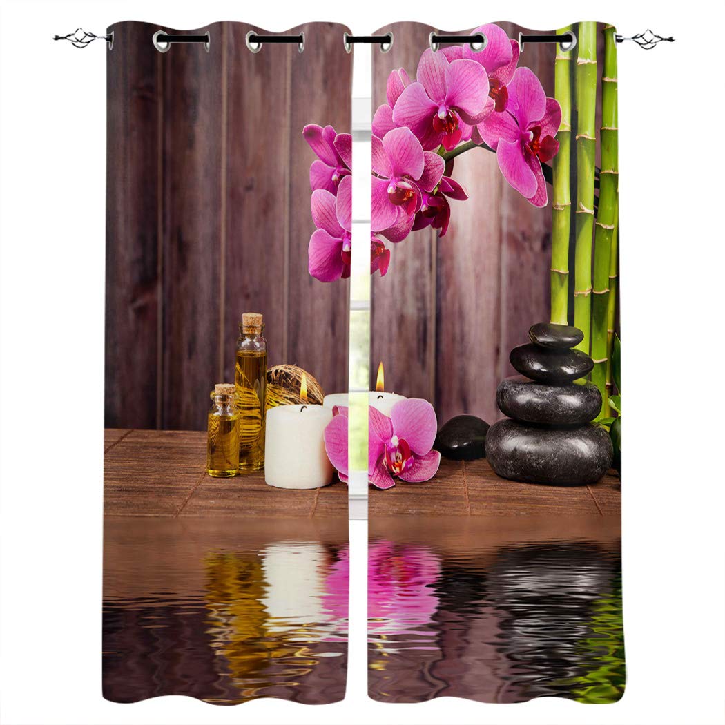 Aiesther Zen Meditation Bamboo Window Curtains - Blackout Thermal Insulated Room Darkening Drapes for Living Room & Bedroom (2 Panels, 52x63 Inches) - Perfect for Yoga Spaces, Relaxation Rooms & Home Decor
