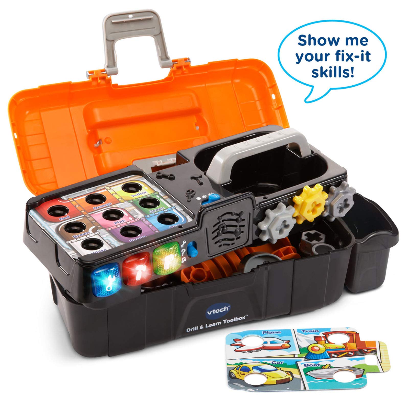 VTech Drill and Learn Toolbox - Interactive Learning Toy for Kids, Construction Pretend Play Set with Sounds & Lights, Educational STEM Toy for Toddlers & Preschoolers (Orange) - Perfect for Birthday Gifts & Indoor Playtime