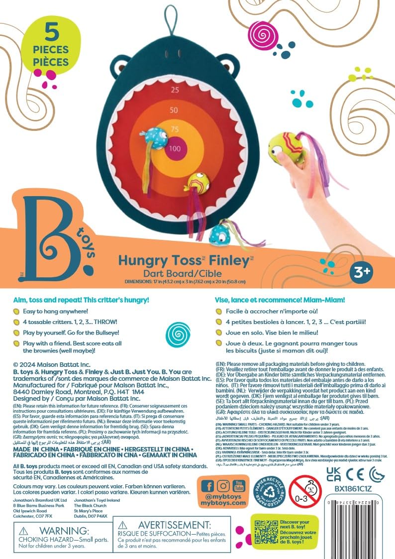 B. Toys Hungry Toss Shark Game - Soft Dart Board Set with 4 Safe Foam Darts for Kids Ages 3+ | Indoor & Outdoor Play, Birthday Gifts, Party Games, Preschool Learning Activity