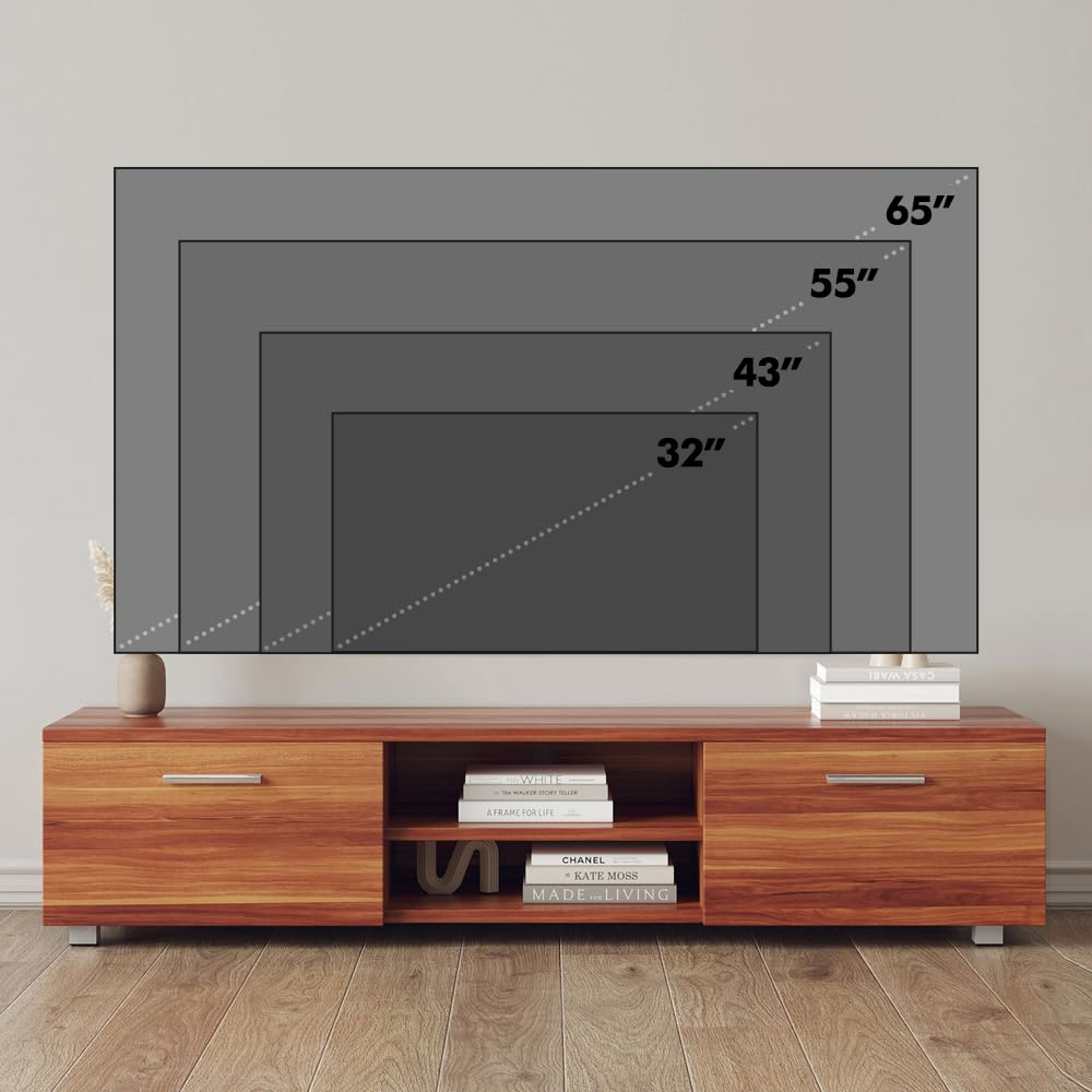 Modern TV Stand for 40-65 Inch TVs - Low Profile Entertainment Center with Storage Shelves | Wood Grain Media Console for Living Room, Bedroom & Home Theater