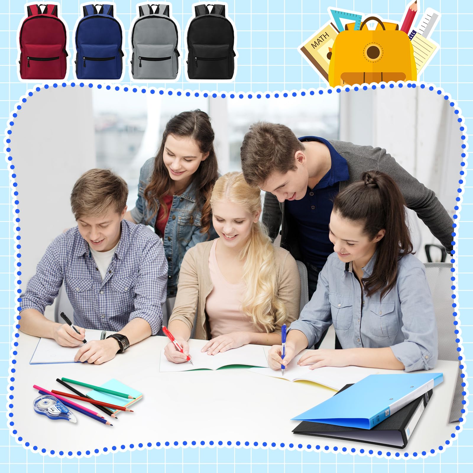 4 Sets Back to School Supplies Kit - 15 Inch Backpack & 66 Pcs Stationery Set for Elementary, Middle & High School Students | Classroom Essentials Bulk Pack | Perfect for School, Study & Homework Organization