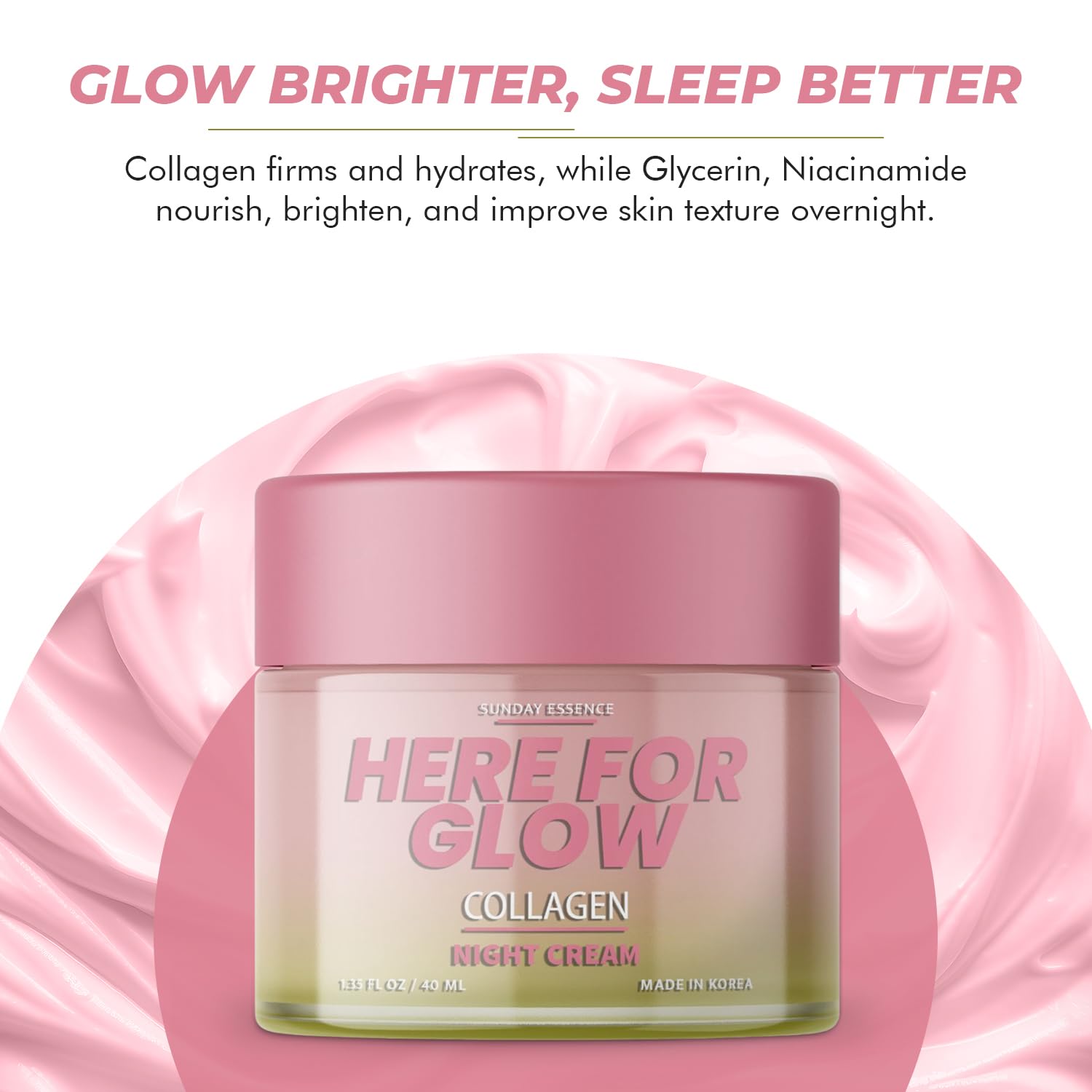 Korean Collagen Night Cream - Anti-Aging Moisturizer for Hydration | Dermatologist Tested Vegan Skincare for Night Use