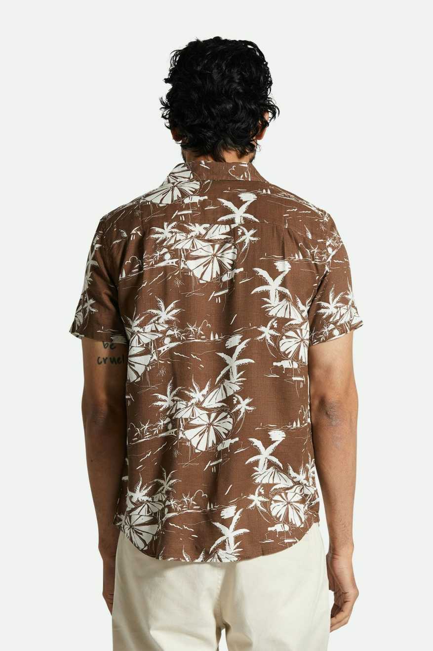 Charter Slub Short Sleeve Woven Shirt with Sepia Umbrella Print | Casual Summer Wear for Men | Perfect for Beach Outings and Weekend Getaways