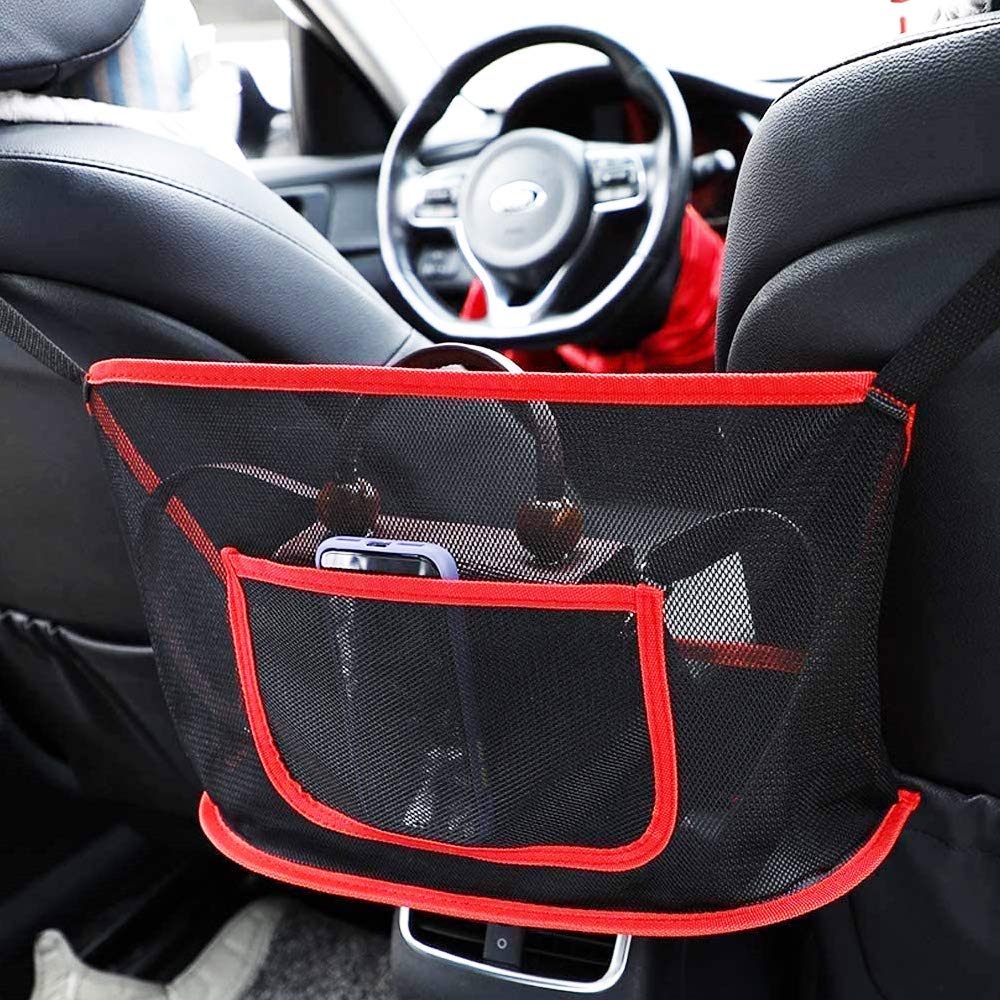 Car Seat Organizer - Mesh Handbag Holder & Backseat Storage Net for Cars (Red) | Perfect for Purse, Toys, Snacks & Travel Essentials