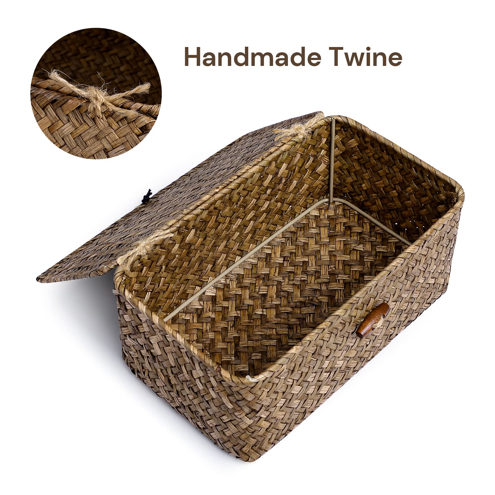 Natural Seagrass Storage Baskets with Lid - Multipurpose Home Organizer Bins for Shelves, Closet & Living Room - Decorative Woven Storage Boxes 12