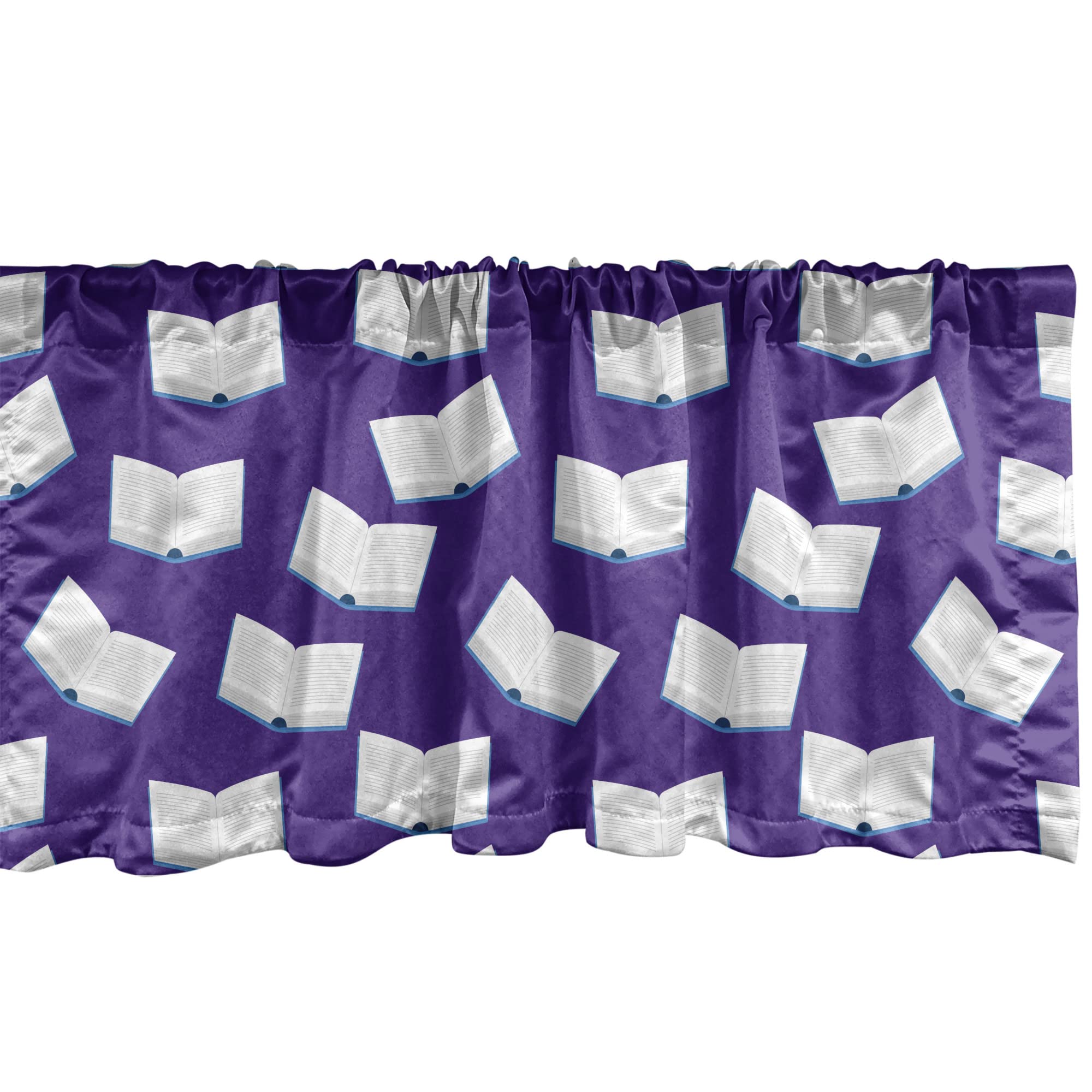 Ambesonne 2-Pack Book Themed Window Valances - Open Books & Library Design, Rod Pocket Curtain Panels for Kitchen & Bedroom, 54