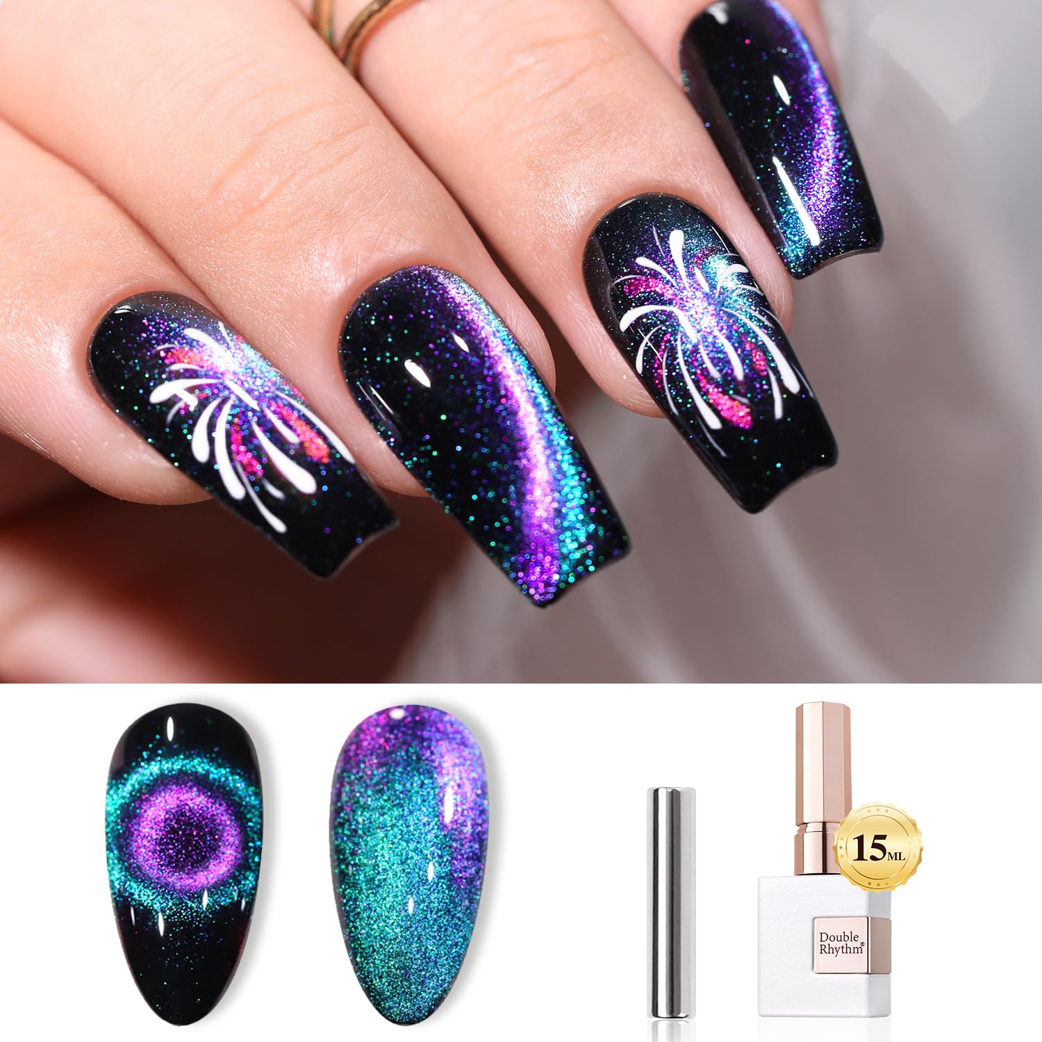 Double Rhythm Jelly Glass Cat Eye Gel Nail Polish with Magnet - 15ML Holographic Glitter Magnetic Nail Polish (Blue Purple-MC1049) - Salon Quality DIY at Home Gel Polish for Manicures, Nail Art & Special Occasions
