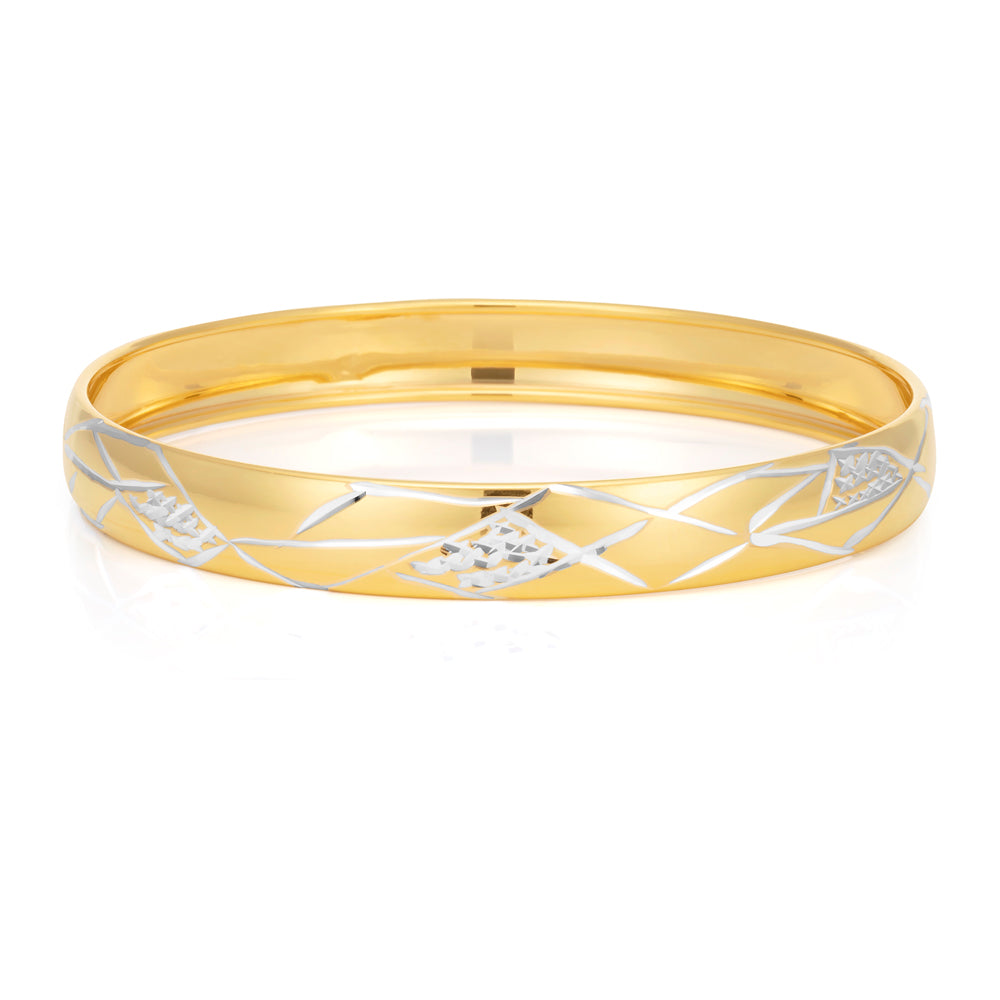 9ct Two Tone Gold Filled Diamond Cut Bangle Bracelet for Women - Elegant Jewelry Gift for Birthday, Anniversary & Special Occasions