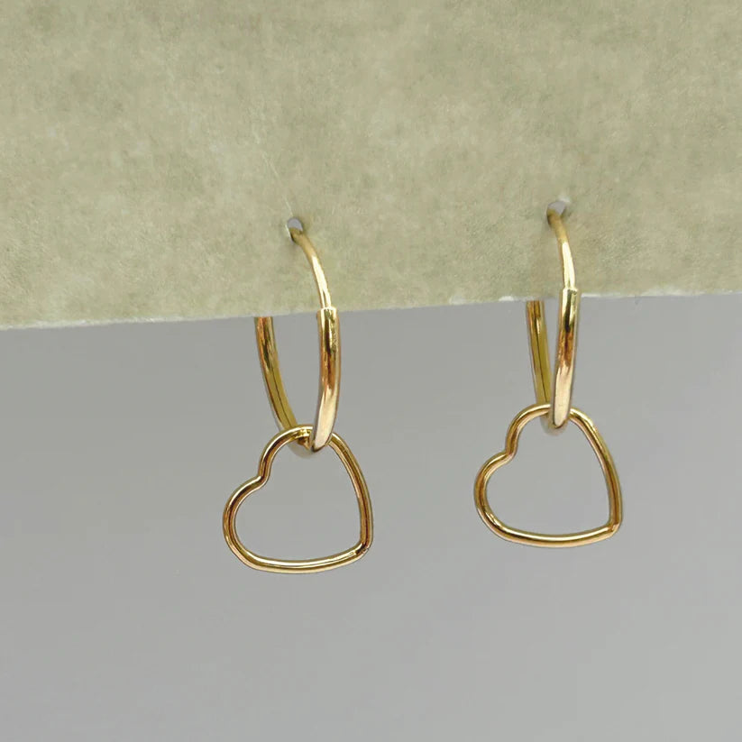 Skye Sleeper Hoop Earrings with Heart Charms - Dainty Gold Hoop Earrings for Women, Minimalist Cartilage & Helix Piercing Jewelry - Perfect for Everyday Wear, Date Night & Gifts