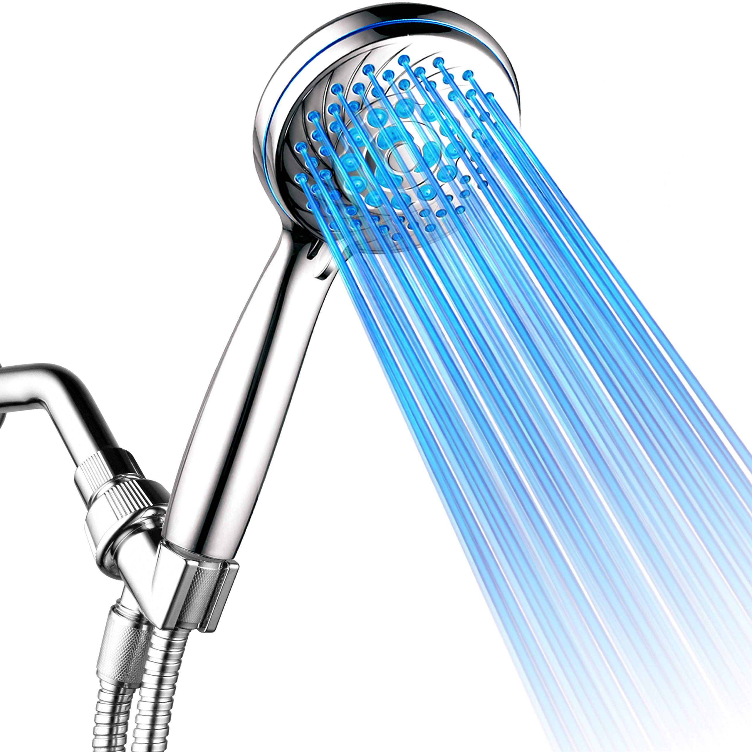 HotelSpa Neon Ultra-Luxury 7-Setting LED Hand Shower with Chrome Face & Color-Changing Temperature Sensor - Perfect for Bathroom, Spa, Hotel & Home Luxury Shower Experience