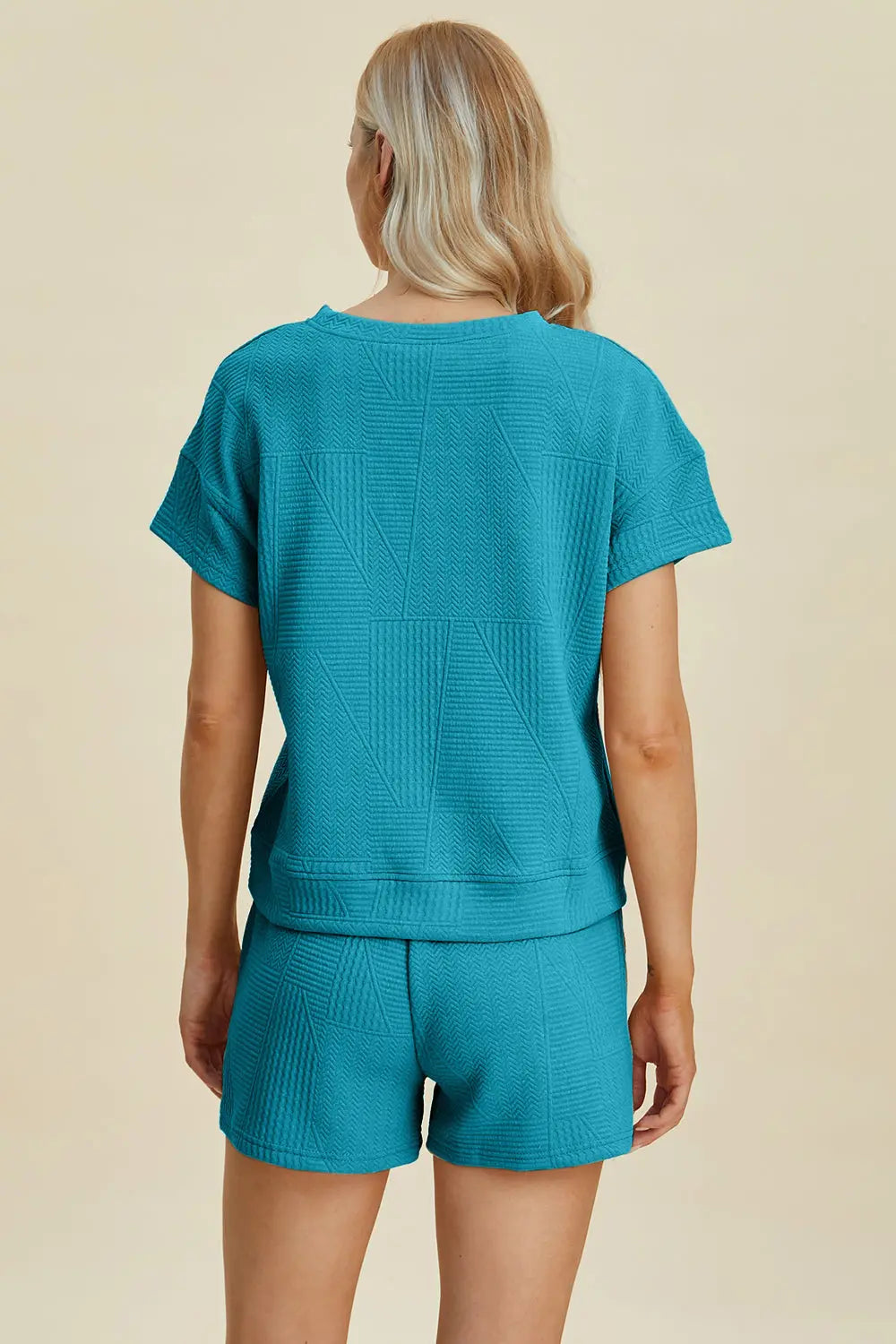 Double Take Full Size Textured Short Sleeve Top & Shorts Set - Women's Casual Summer Outfit for Beach, Yoga & Lounge Wear