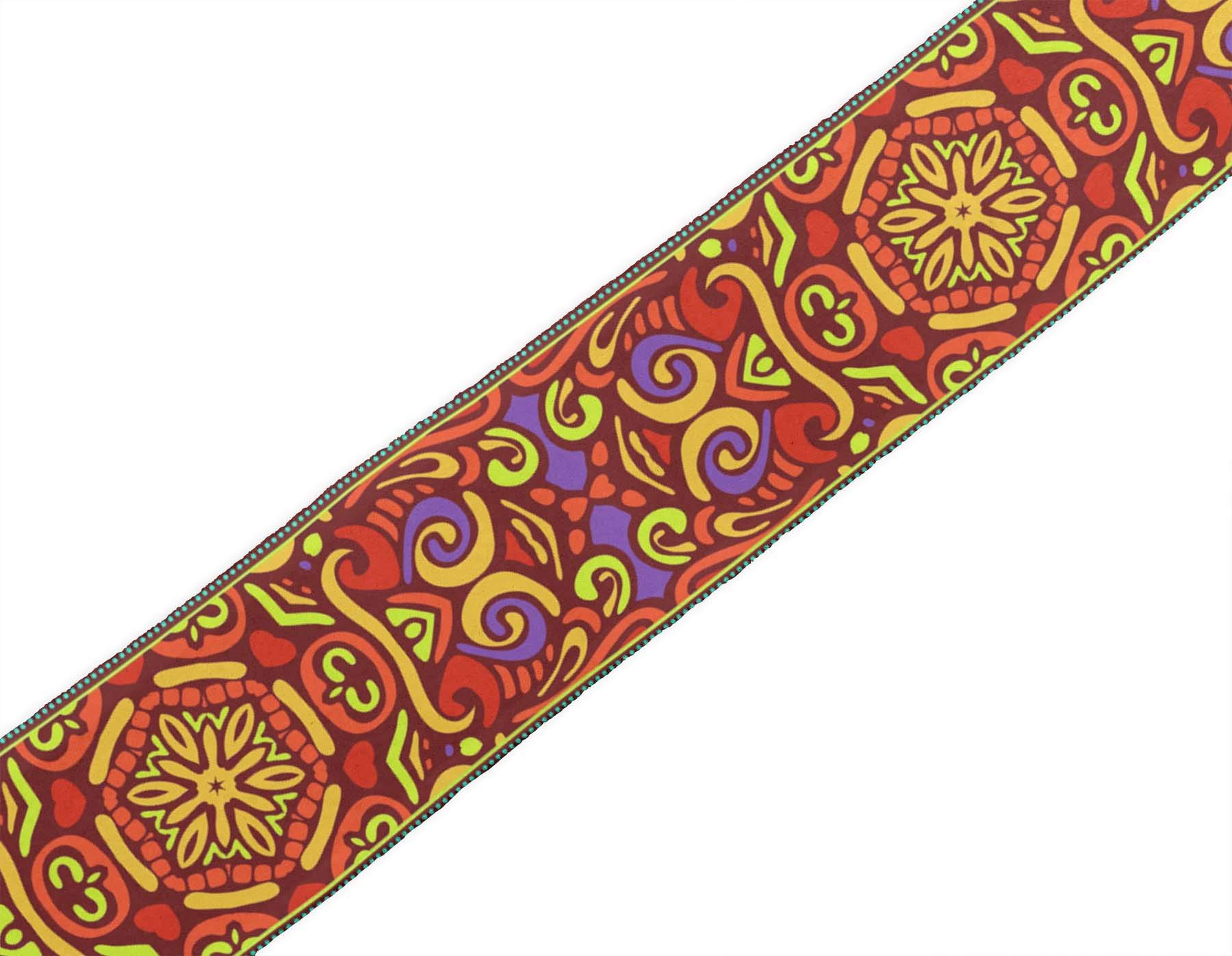 Red Stripe & Mandala Printed Velvet Ribbon Trim - 9 Yards Decorative Fabric Lace for Crafts, Sewing Accessories (2 Inches Wide) - Perfect for DIY Projects, Gift Wrapping & Home Decor