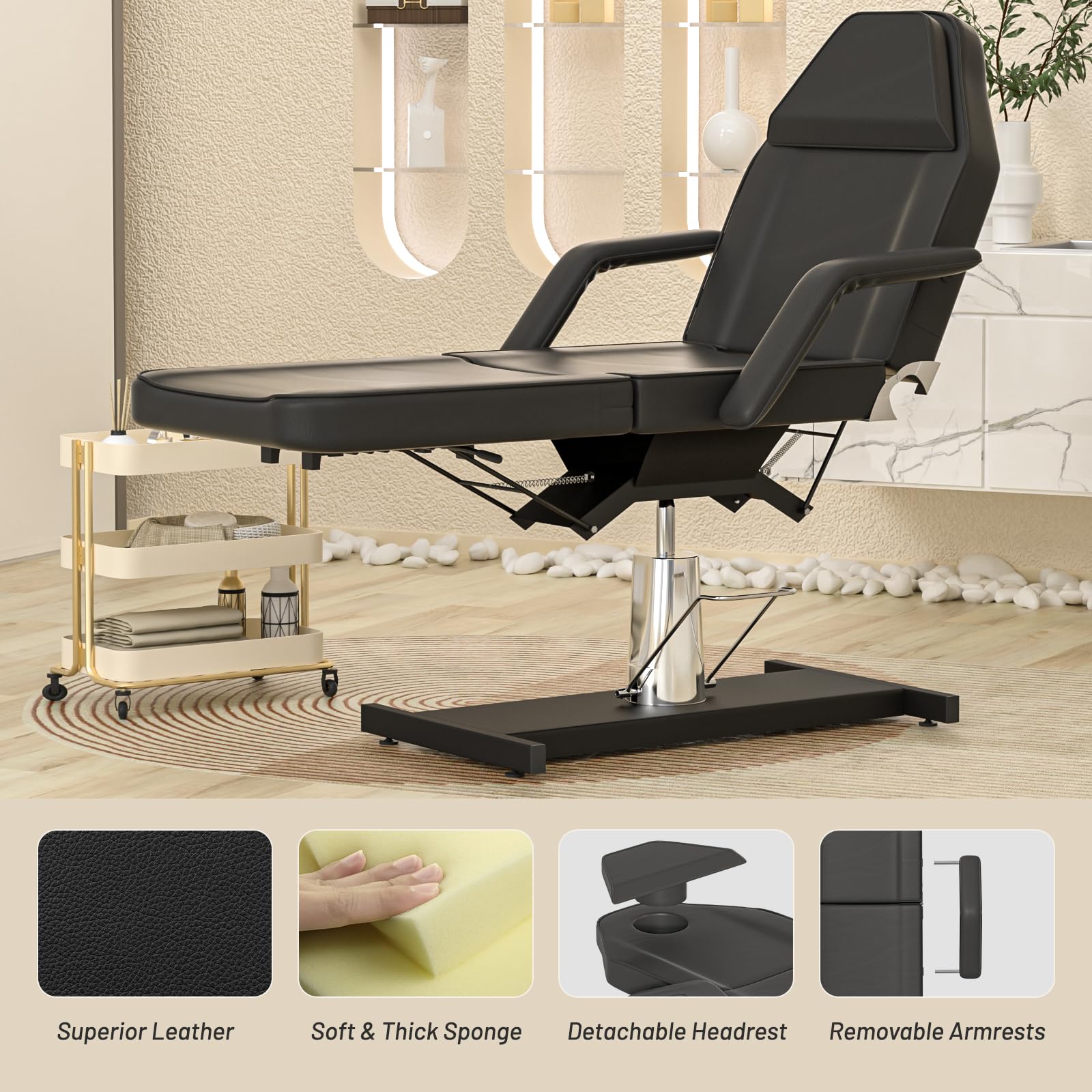 Hydraulic Tattoo Chair Bed - Adjustable Height Spa Bed for Tattoo Artists & Estheticians - Professional Facial Treatment Bed for Salon, Tattoo Studio & Beauty Clinic - Perfect for Tattooing, Facials & Aesthetic Procedures