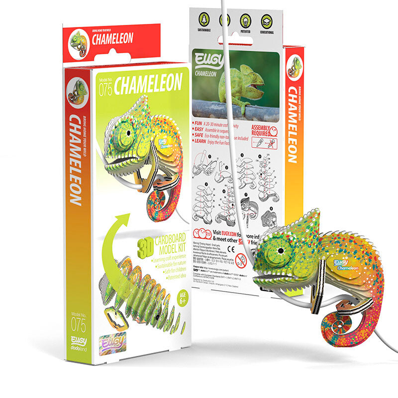 Eugy 3D Cardboard Model Kit - Build Your Own Chameleon | DIY Animal Puzzle for Kids & Adults | Fun Educational STEM Toy for Home Decor, Classroom Activities & Creative Gifts