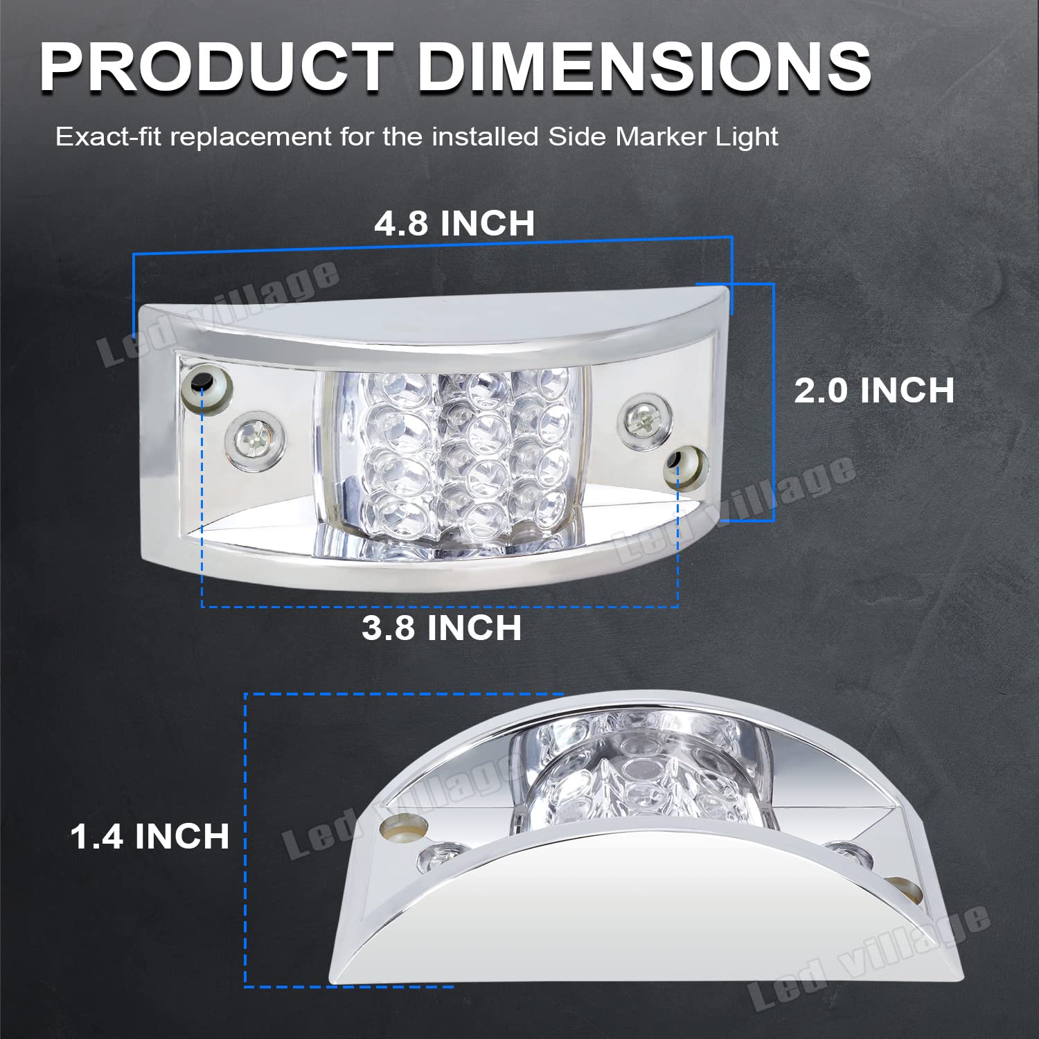2 Pcs Clear Lens Red LED Side Marker Lights - 12 LED Rectangle Clearance Lights for Trailer, Truck, Pickup, RV, SUV, Bus - Chrome Housing 12V DC - Perfect for Night Driving & Vehicle Safety Enhancement