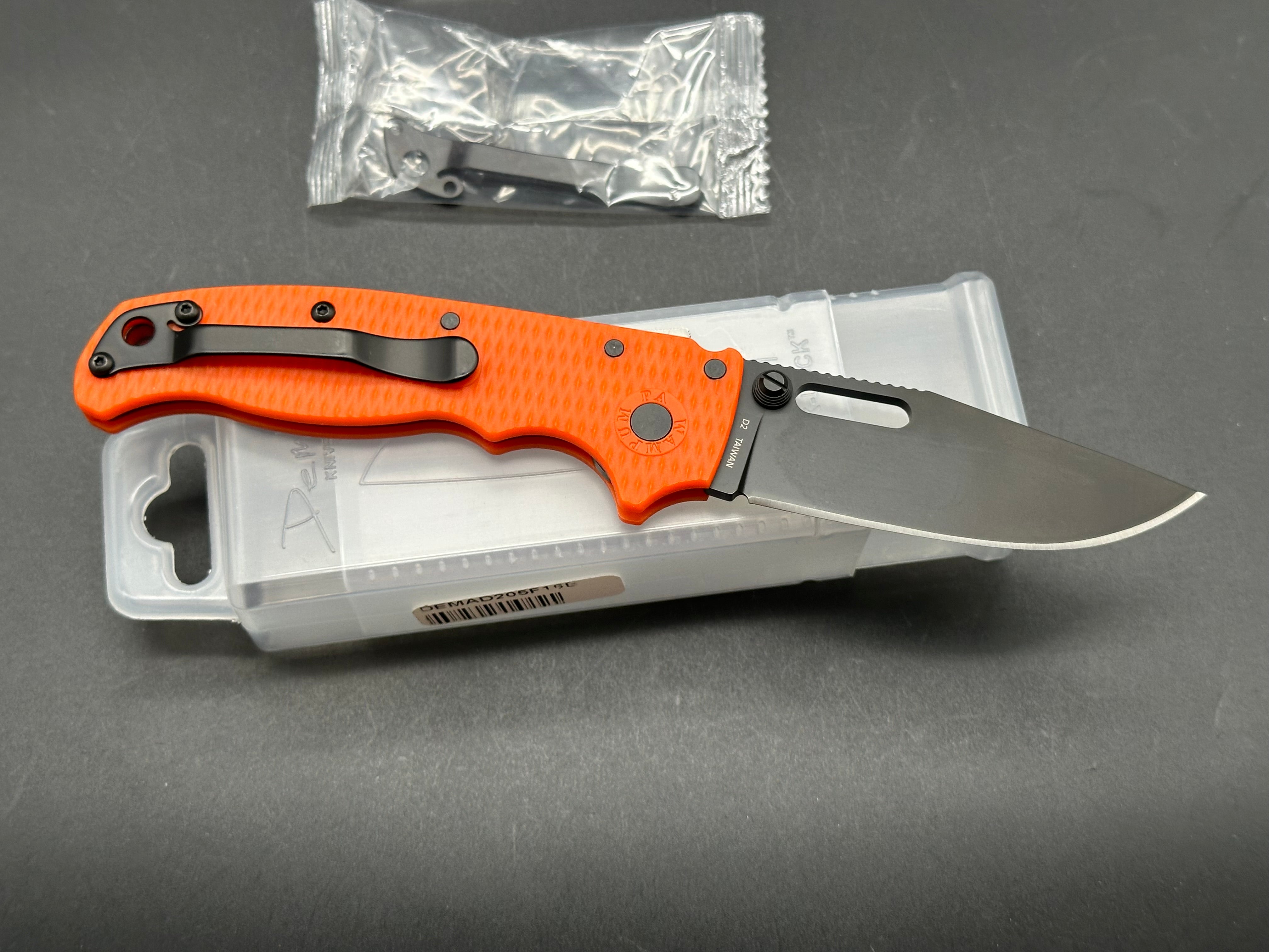 Demko AD20.5 Shark Lock Folding Knife - Orange Grivory Handle with 3.2