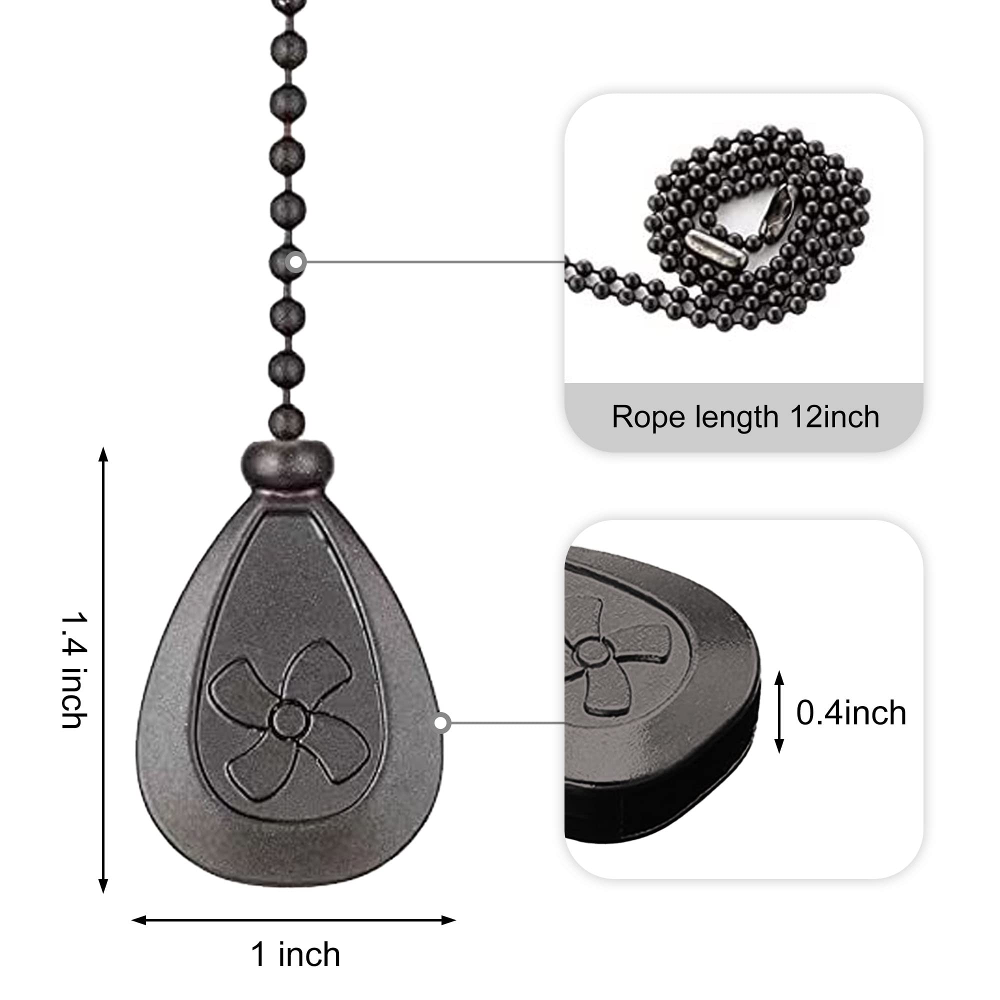 13.6 Inch Black Ceiling Fan Pull Chain Set with Drop-Shape Pendant & Ball Chain Connector - Light/Fan Control Replacement - Perfect for Bedroom, Living Room, and Office Fan Repair