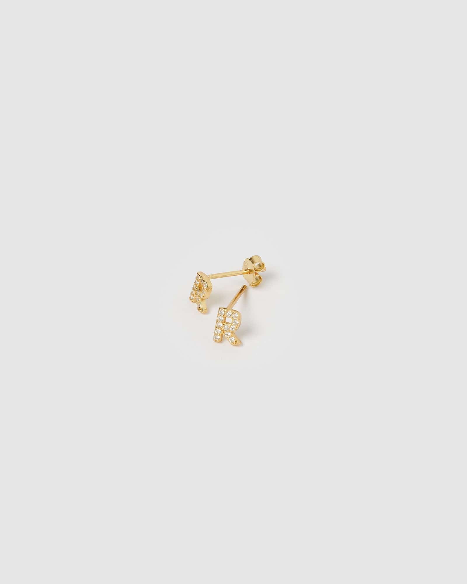 Izoa Gold Alphabet Mini Letter R Stud Earrings - Dainty Initial Jewelry for Women, Perfect for Everyday Wear & Gifts