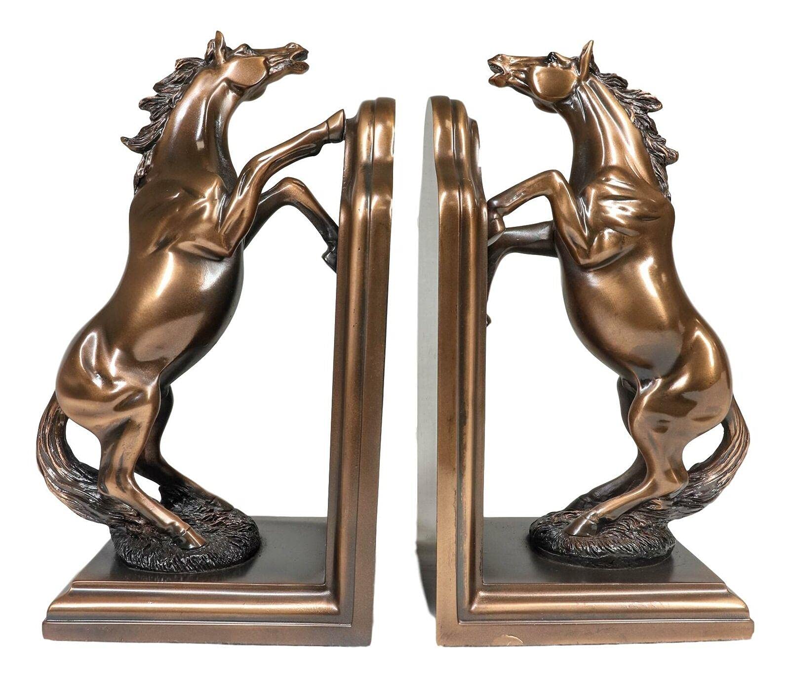 Bronze Electroplated Horse Bookends - Elegant Standing Horse Figurine Book Holder for Office, Home & Library | Perfect for Bookshelves, Desks & Gift Giving