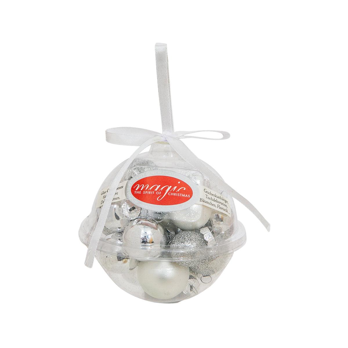 INGE IG Mini Glass Ball Ornaments Set - 2cm Silver Decorations for Christmas Tree, Party & Home Decor