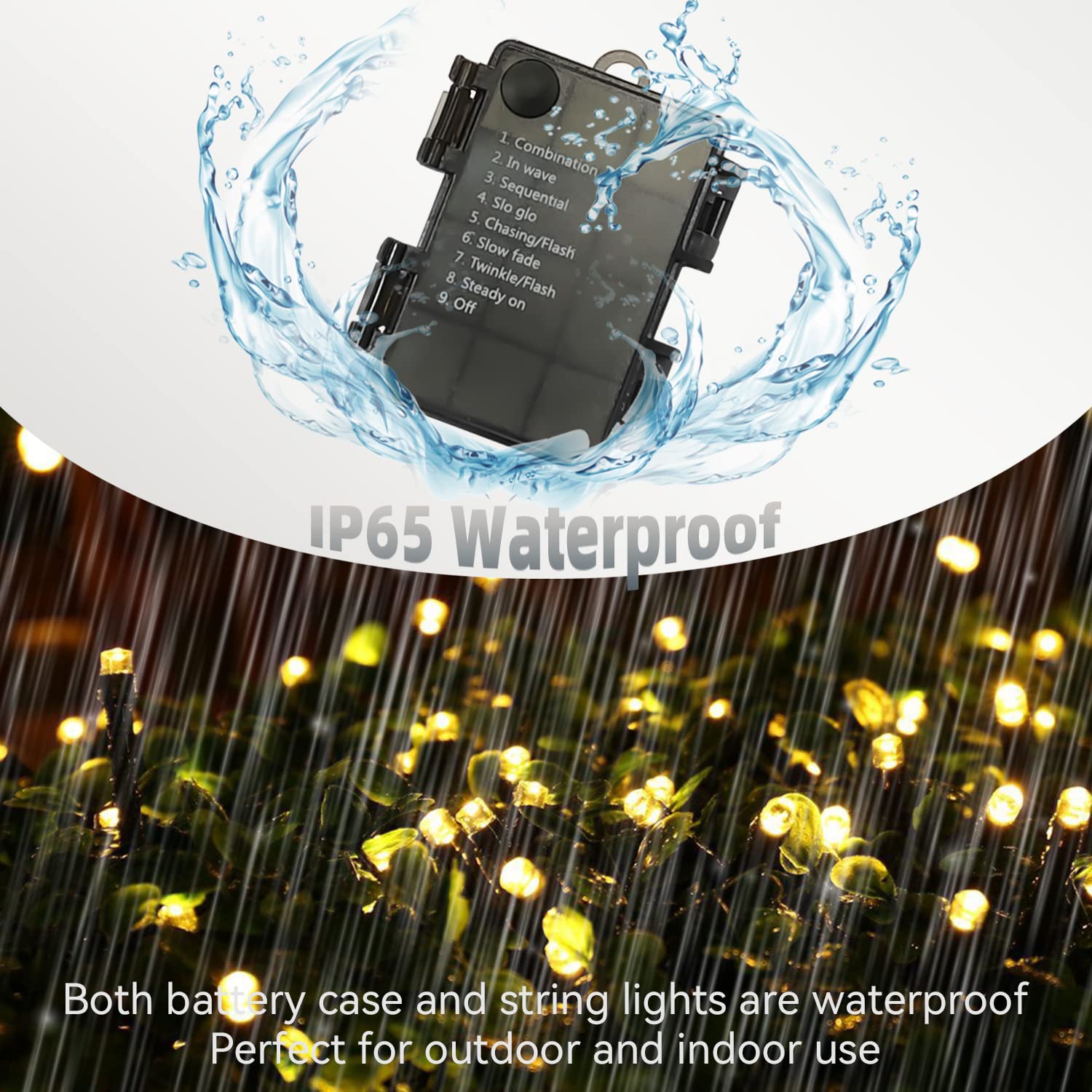 33ft 100 LED Christmas String Lights - Waterproof Battery Operated Fairy Lights with 8 Modes, Warm White Decorative Lights for Xmas Tree, Party, Garden, Indoor & Outdoor Use - Perfect for Holiday Decorations, Wedding, Bedroom, and Backyard Lighting