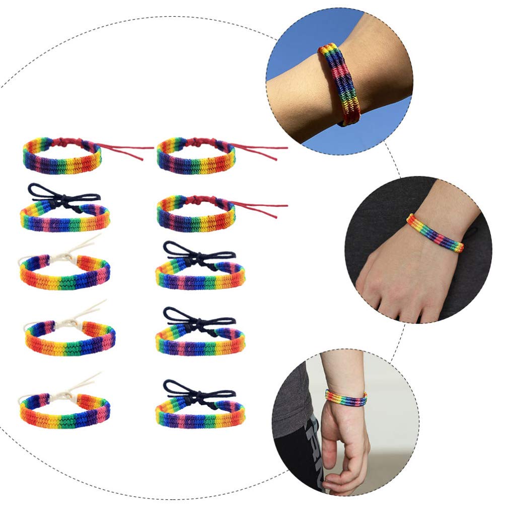 10pcs Handmade Pride Braided Bracelets - LGBT Rainbow Bracelet for Men & Women - Cotton Woven Rope Friendship Bracelet - Perfect for Pride Month, LGBTQ+ Events & Daily Wear