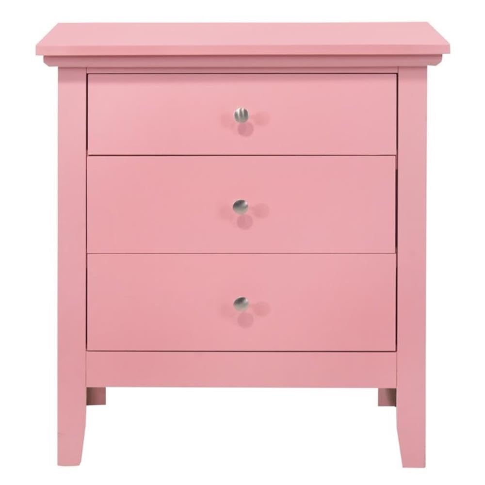 Pink Solid Wood Nightstand Set of 2 with 3 Drawers - Modern Bedroom Furniture for Small Spaces, Guest Rooms & Apartment Decor