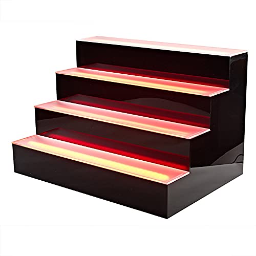 4 Step LED Lighted Liquor Bottle Display Shelf - 31 Inch Black Bar Shelf with Remote Control & Multiple Colors for Home & Commercial Use - Perfect for Bars, Restaurants, and Home Entertainment Spaces