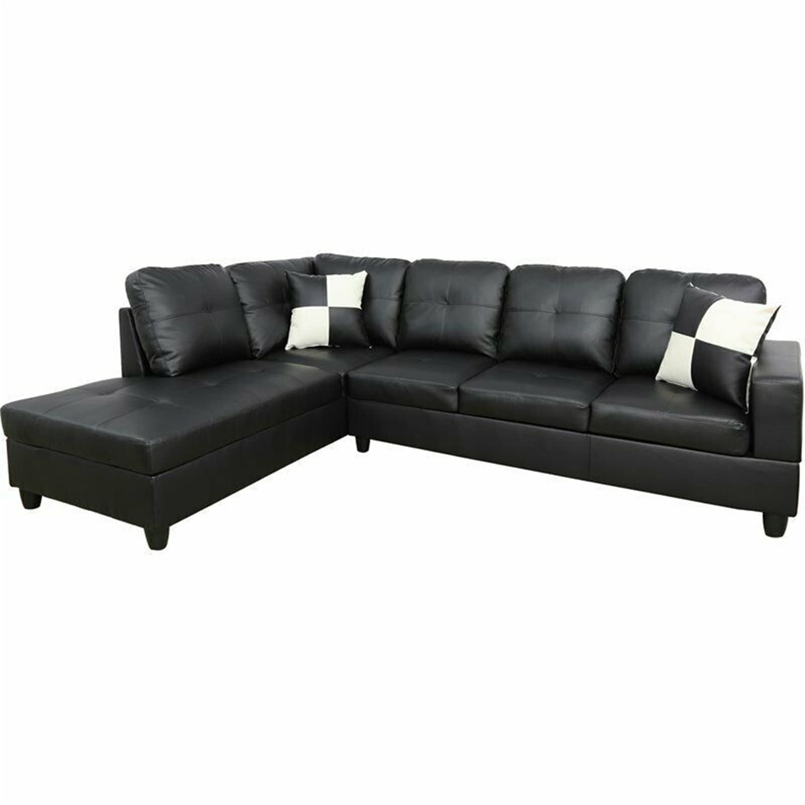 ALIDAM Left-Facing Leather Sectional Sofa Set with Recliner - Ultimate Black Modern Living Room Furniture for Home Theater & Family Gatherings
