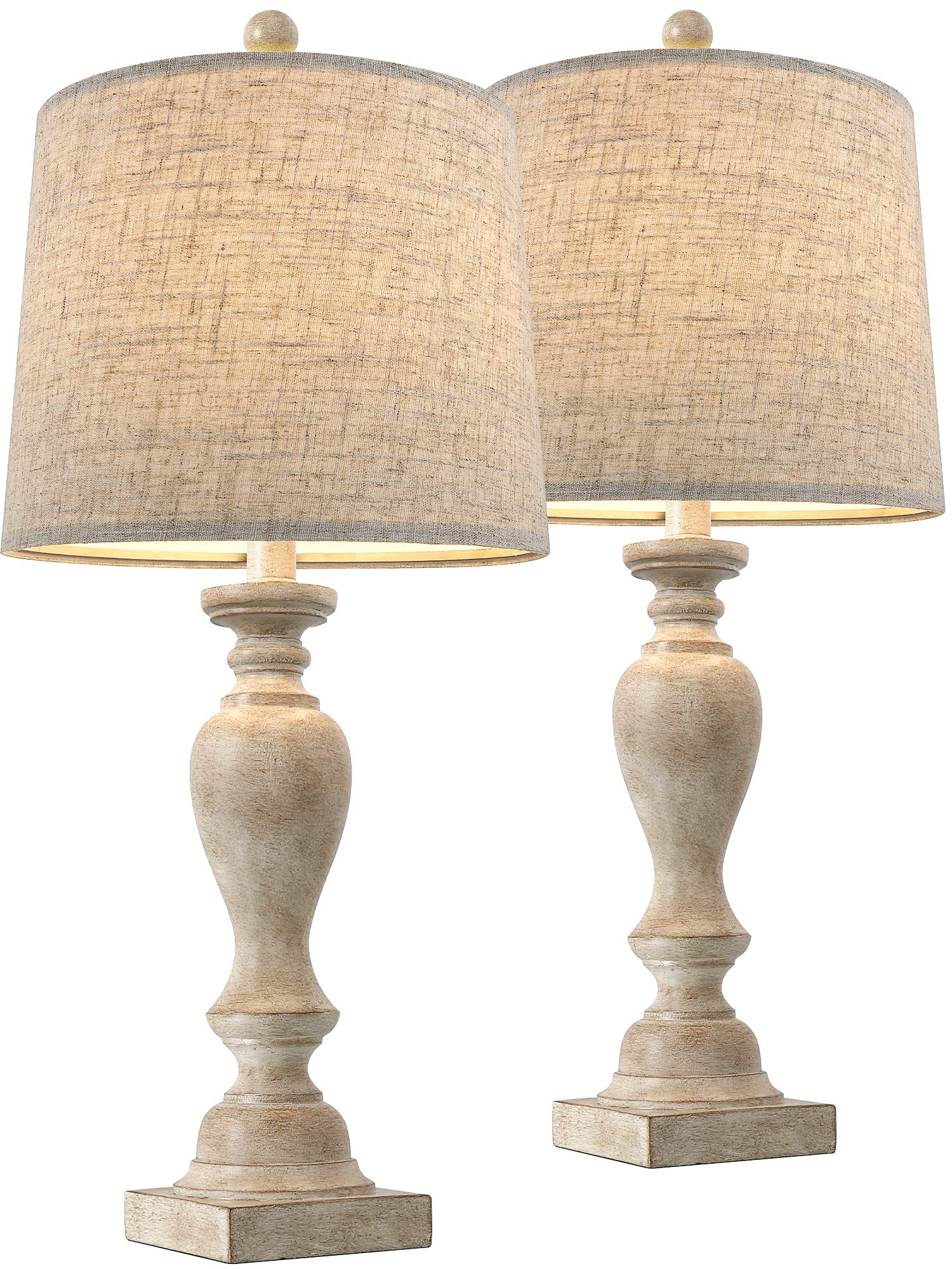 PORTRES 24.5'' Rustic Resin Table Lamp Set of 2 - Modern Bedside Desk Lighting for Bedroom, Living Room, Kids Room, Study & Office - Perfect for Night Reading, Home Decor and Workspace Illumination