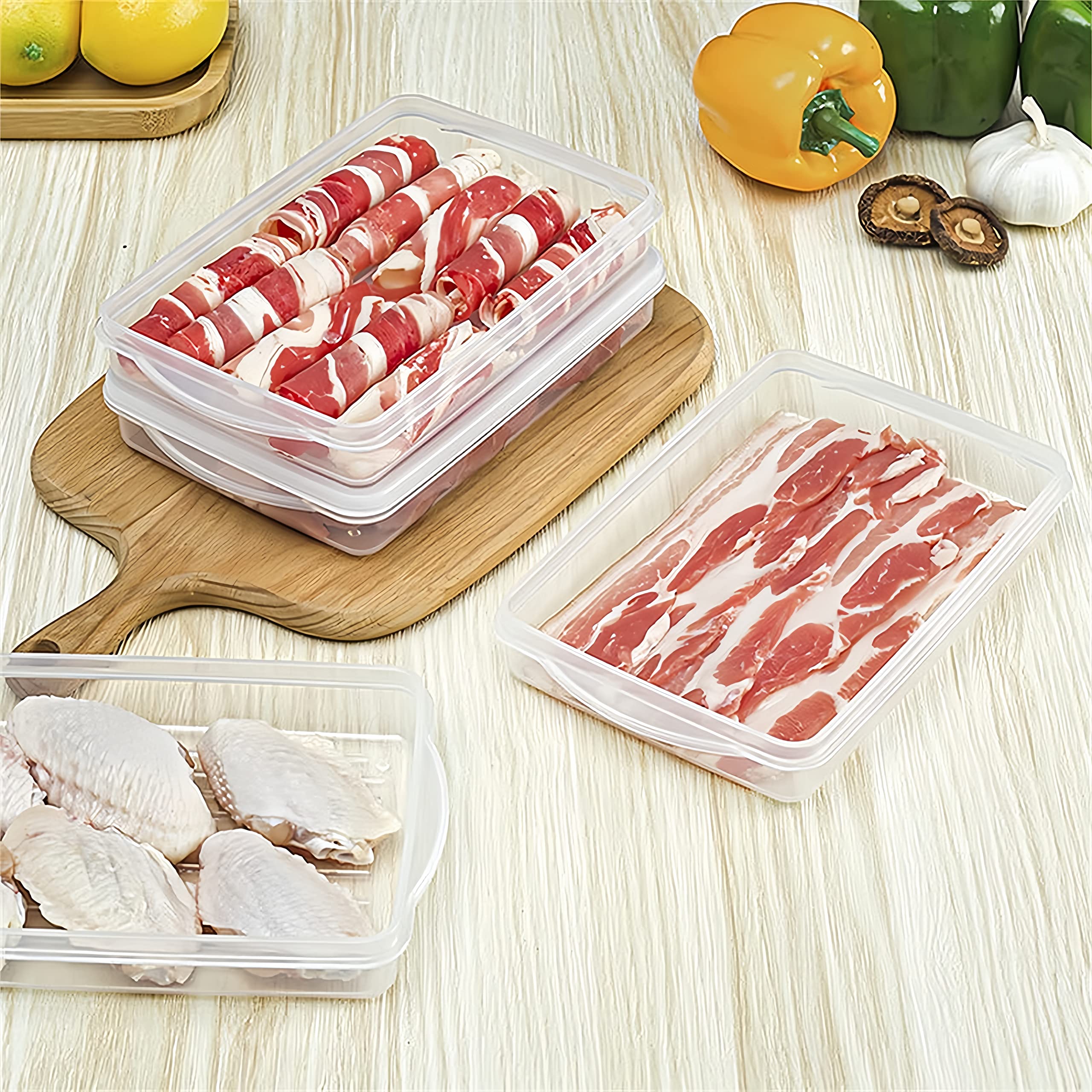2-Pack Airtight Plastic Bacon Storage Containers with Lids - Food Saver for Cold Cuts, Cheese & Deli Meats - Refrigerator & Freezer Safe - Ideal for Meal Prep, Lunch Box & Cookie Storage