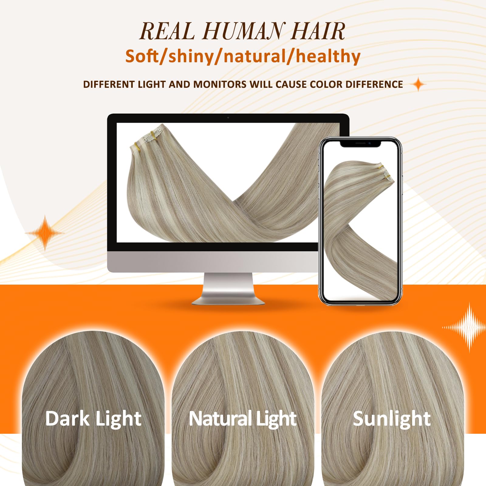 Ash Blonde Clip in Hair Extensions 16 Inch 8pcs 120g - 100% Real Human Hair with Thick Ends & Seamless Blonde Highlights | Perfect for Daily Styling, Parties & Special Occasions