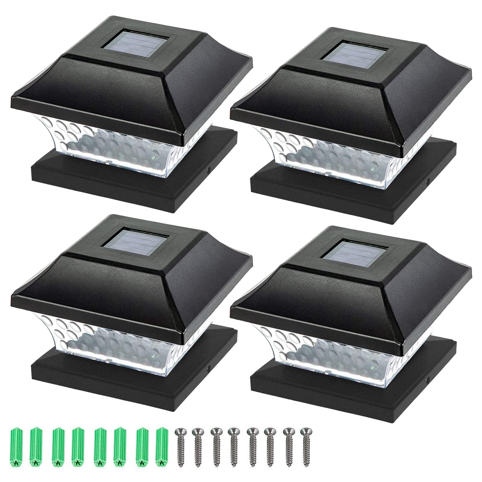 SUNWIND 4 Pack Solar Post Cap Lights Outdoor - Warm White LED Fence Lights for 4x4 & 5x5 Wooden Posts, Waterproof Deck, Patio & Garden Decoration (Black) | Perfect for Pathway Lighting, Backyard Ambiance & Nighttime Safety
